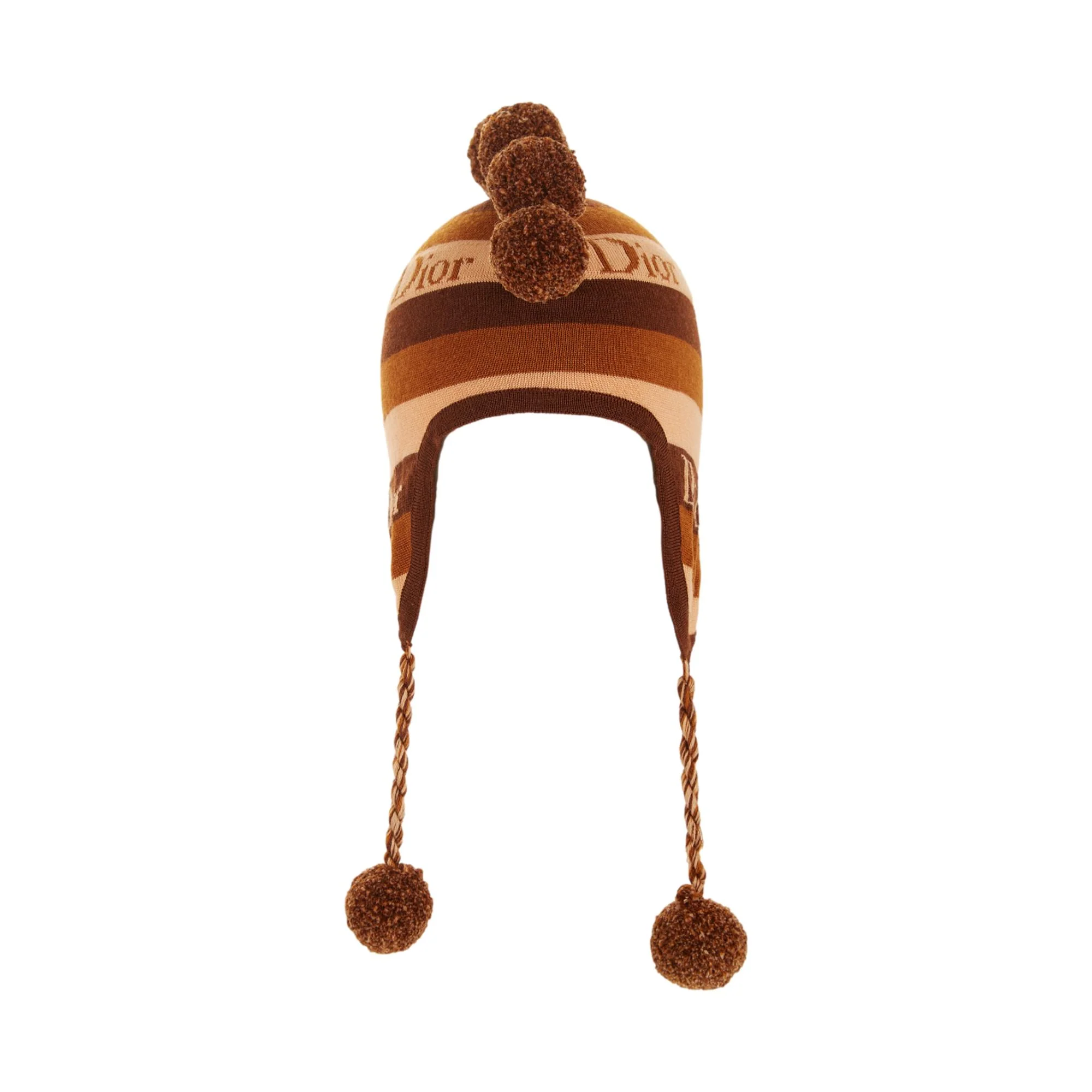 Dior Brown Striped Heart Pom Pom Beanie - Image 2