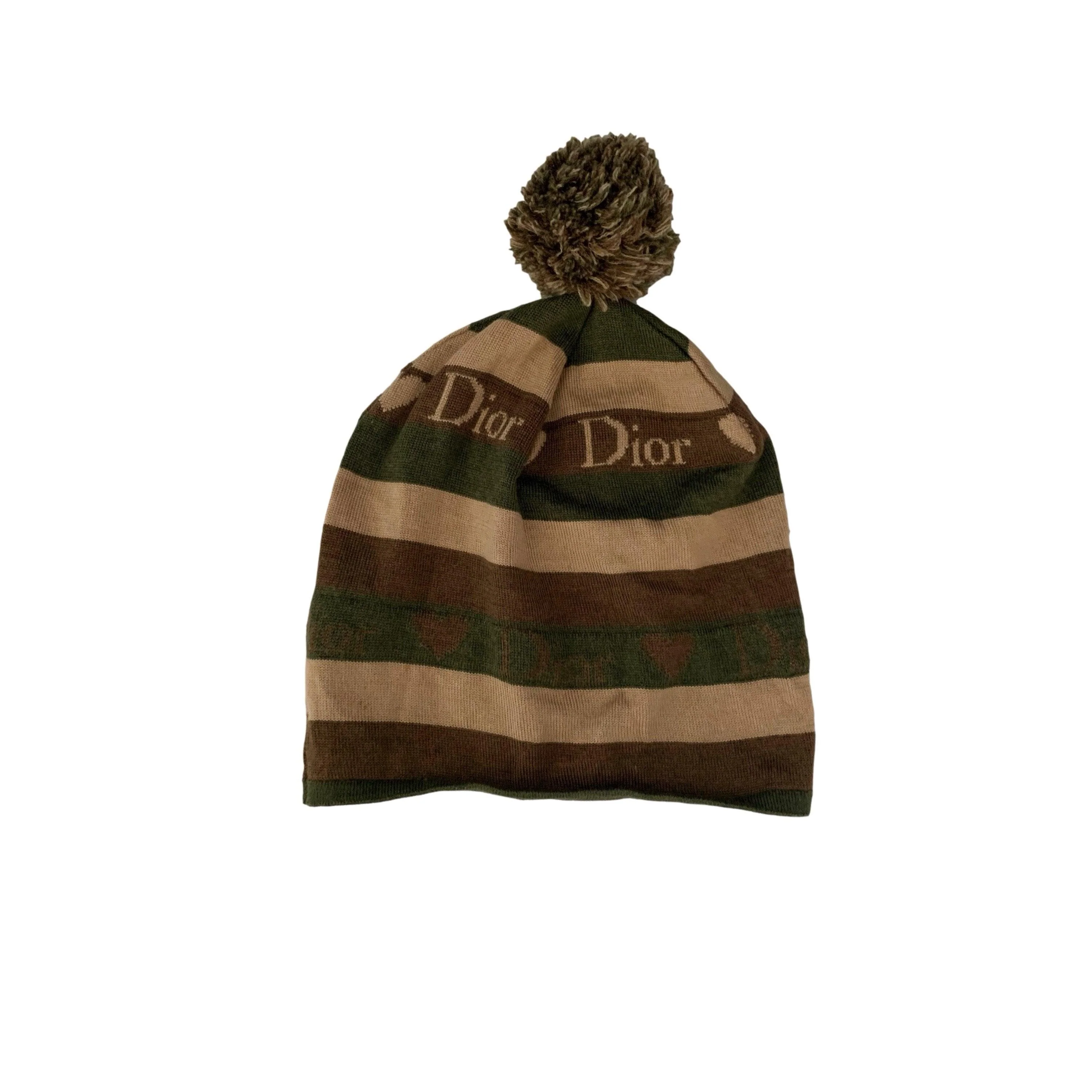 Dior Brown Striped Logo Heart Beanie