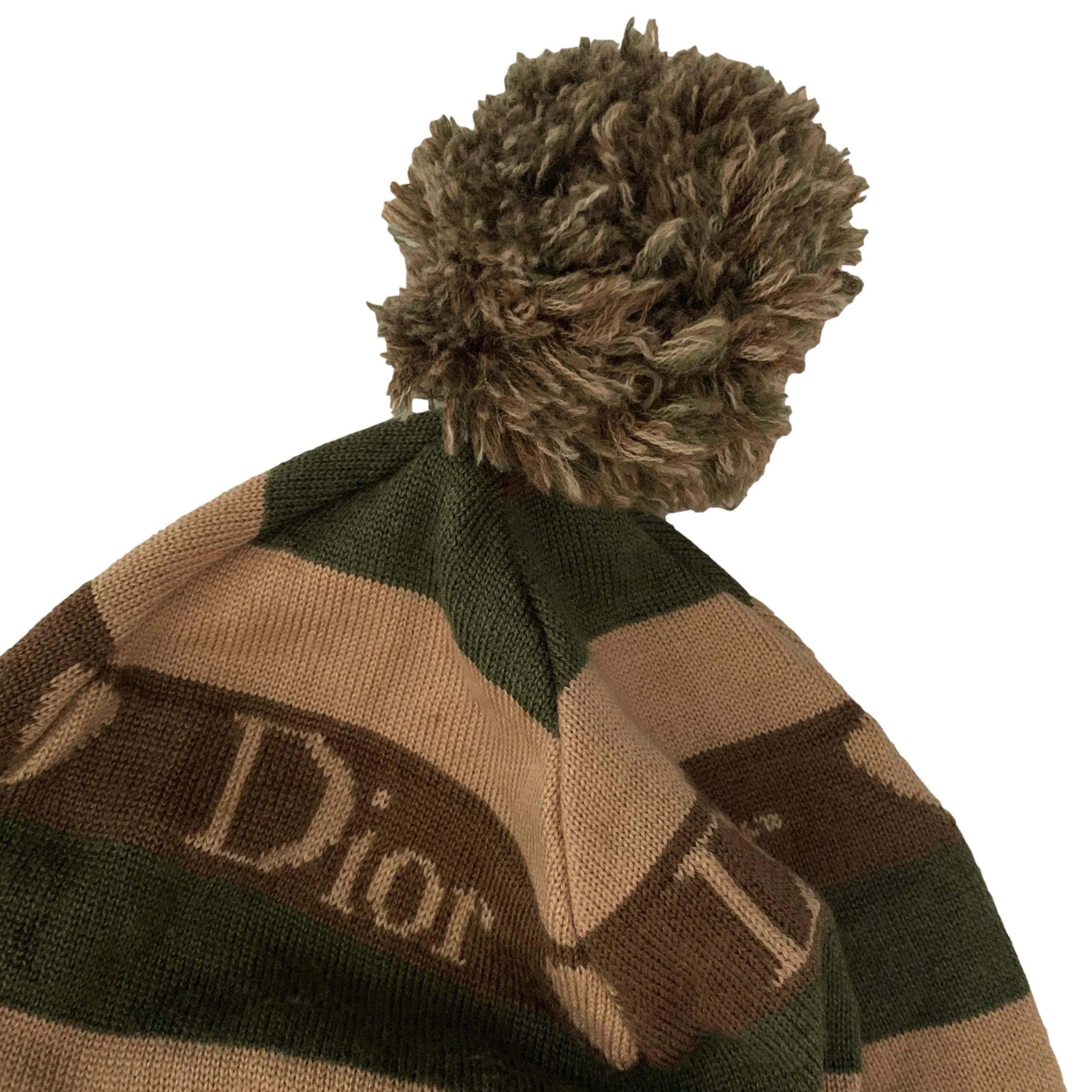 Dior Brown Striped Logo Heart Beanie - Image 2