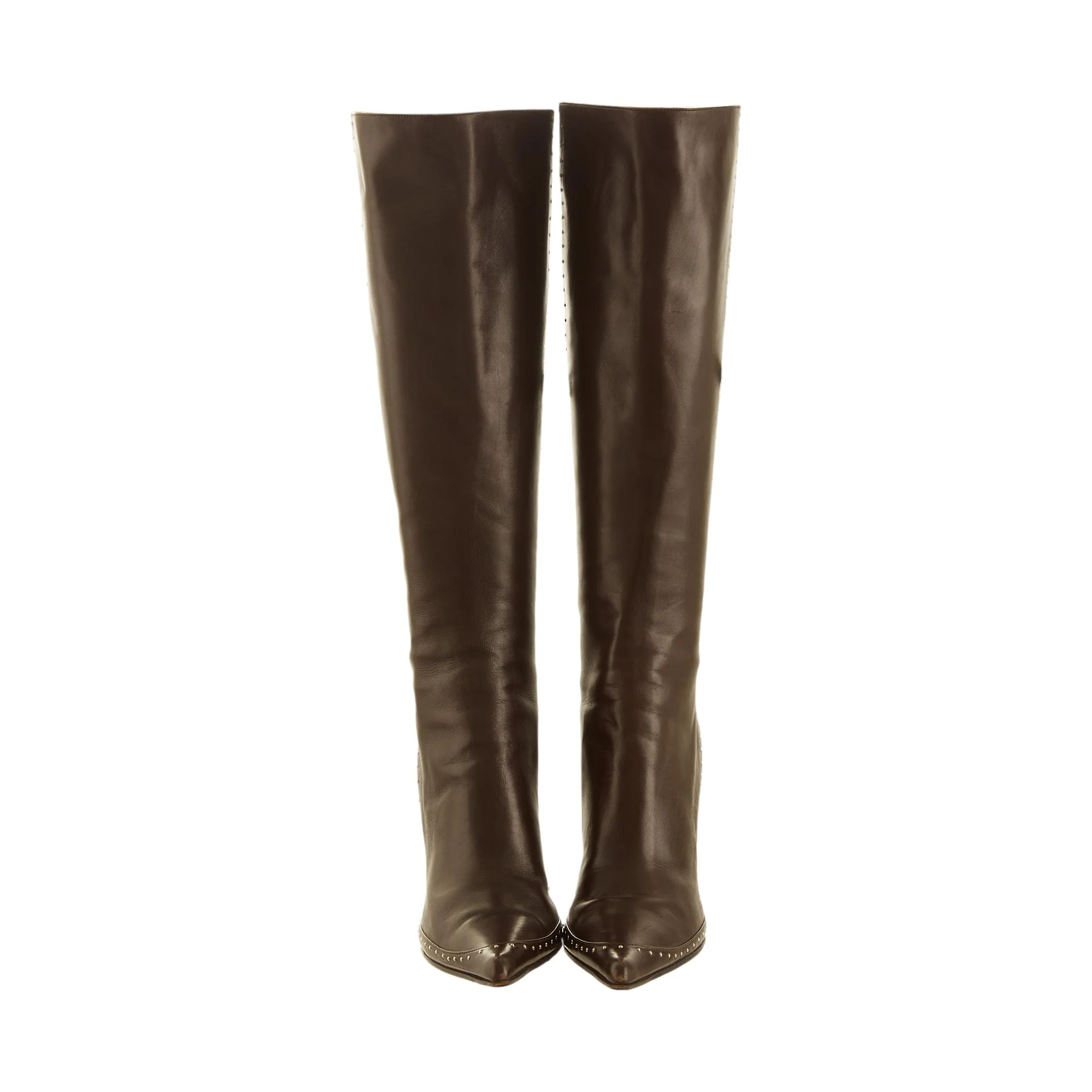 Dior Brown Studded Knee High Boots - Image 2