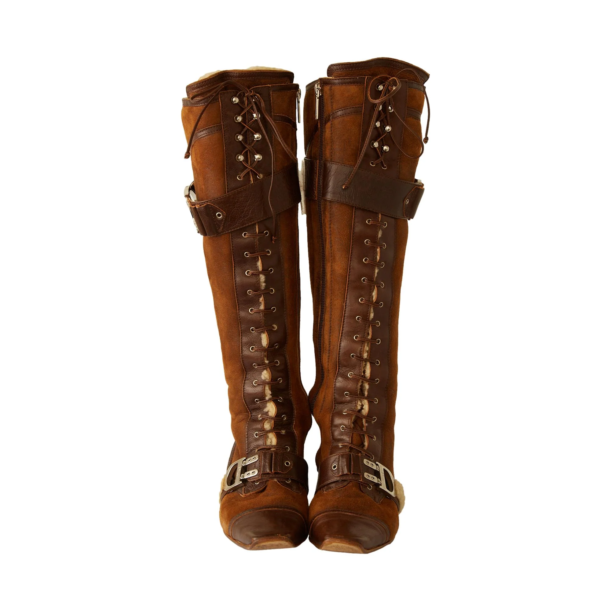 Dior Brown Suede + Sherpa Lace-Up Boots - Image 2