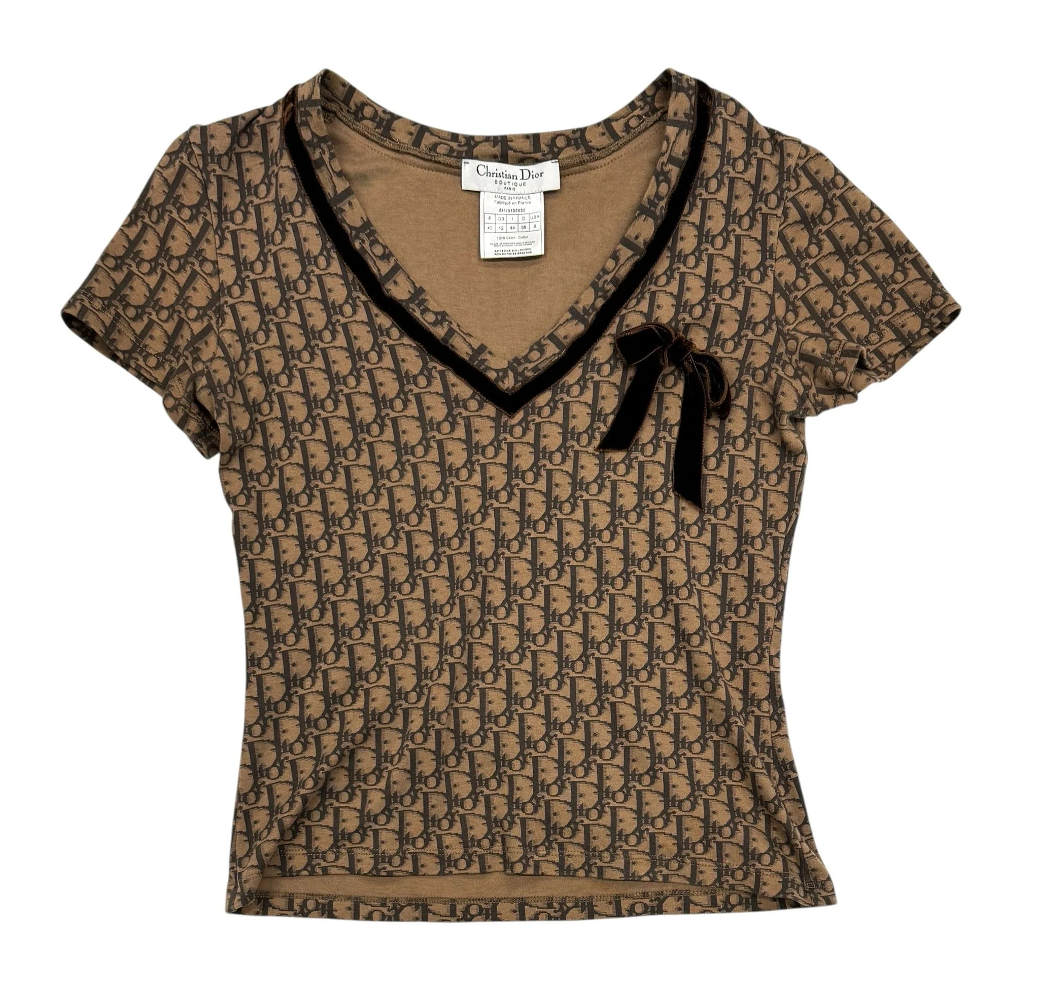 Dior Brown Velvet Bow Logo Top