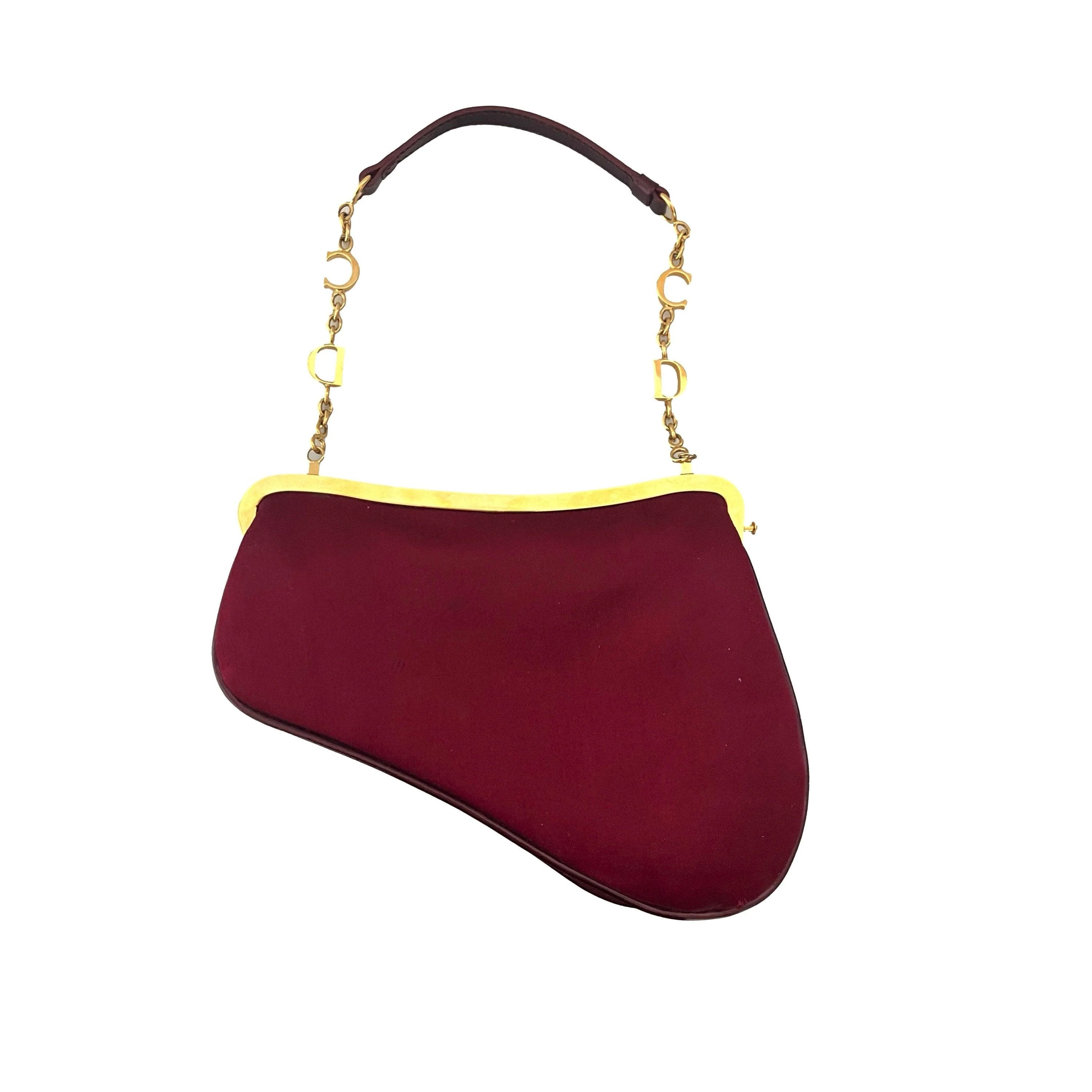 Dior Burgundy Embellished Micro Saddle Bag - Image 2