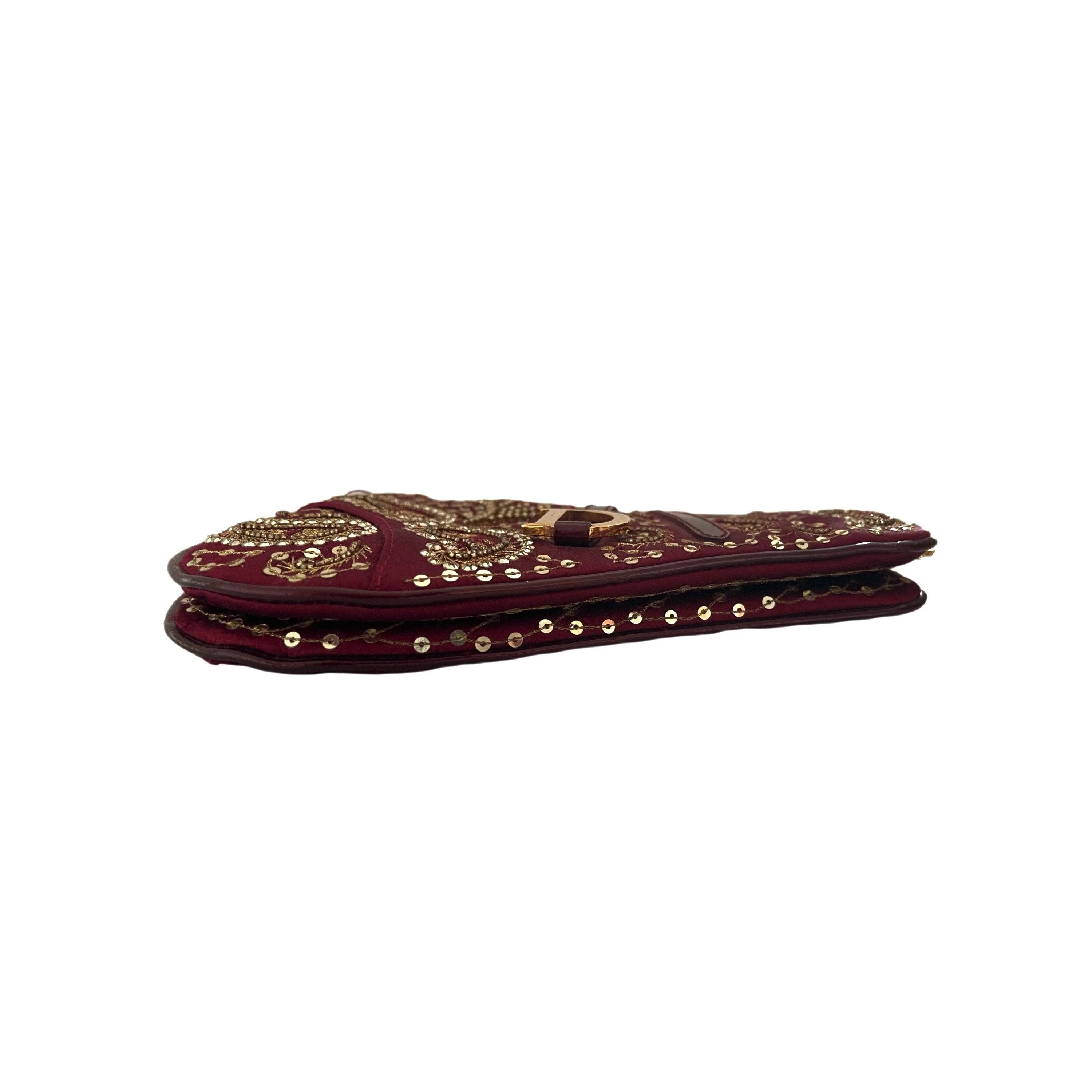 Dior Burgundy Embellished Micro Saddle Bag - Image 3