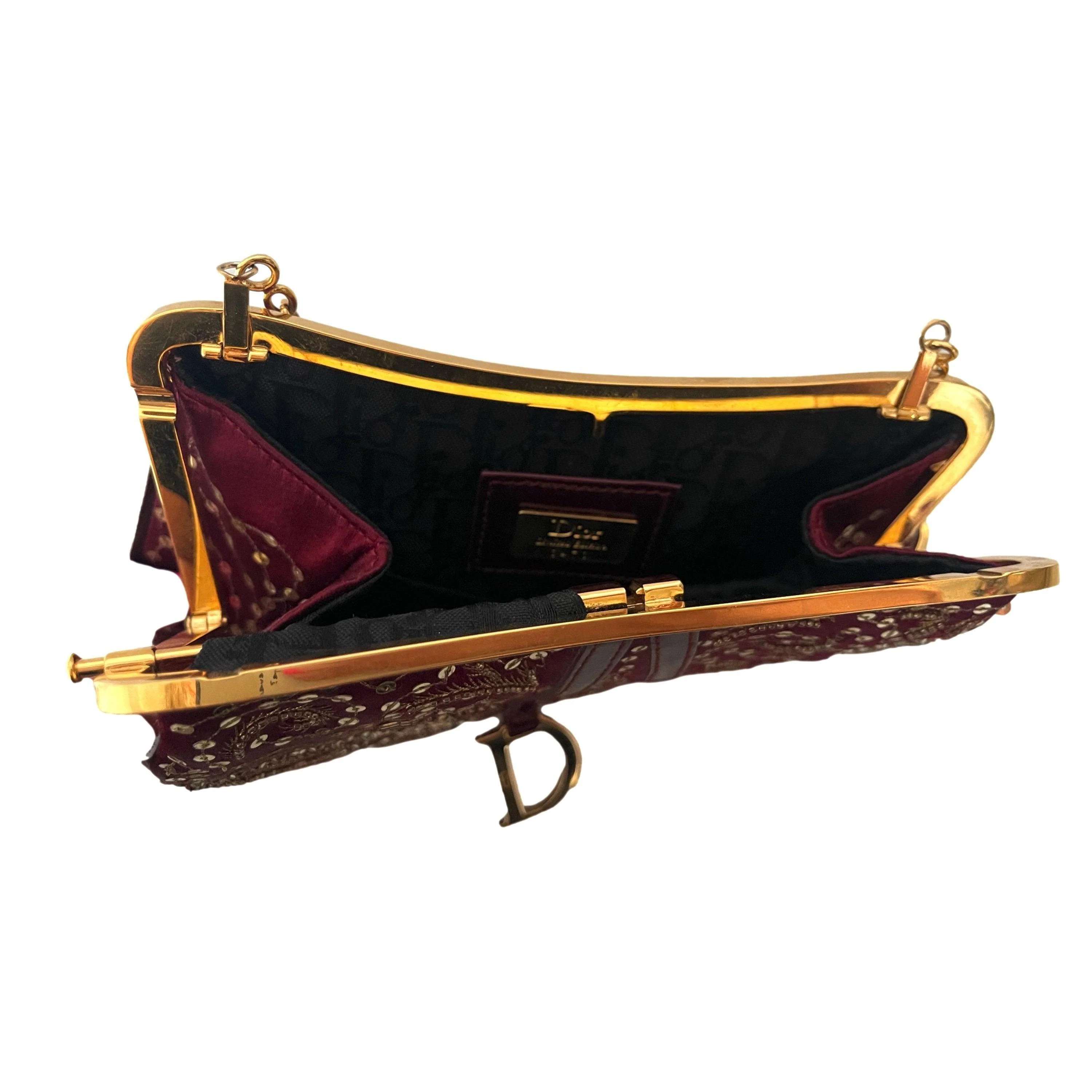 Dior Burgundy Embellished Micro Saddle Bag - Image 4