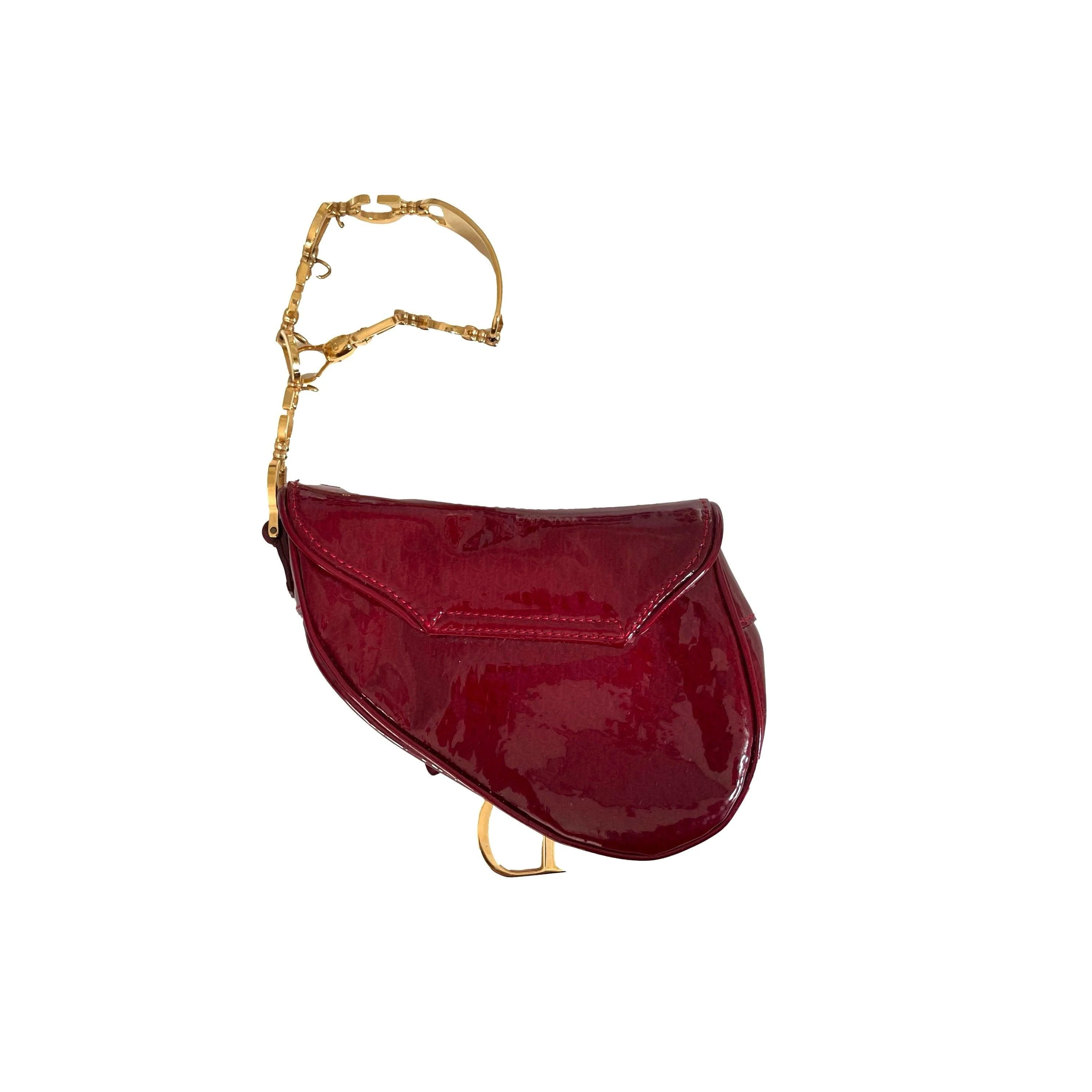 Dior Burgundy Monogram Patent Mini Saddle - Image 2