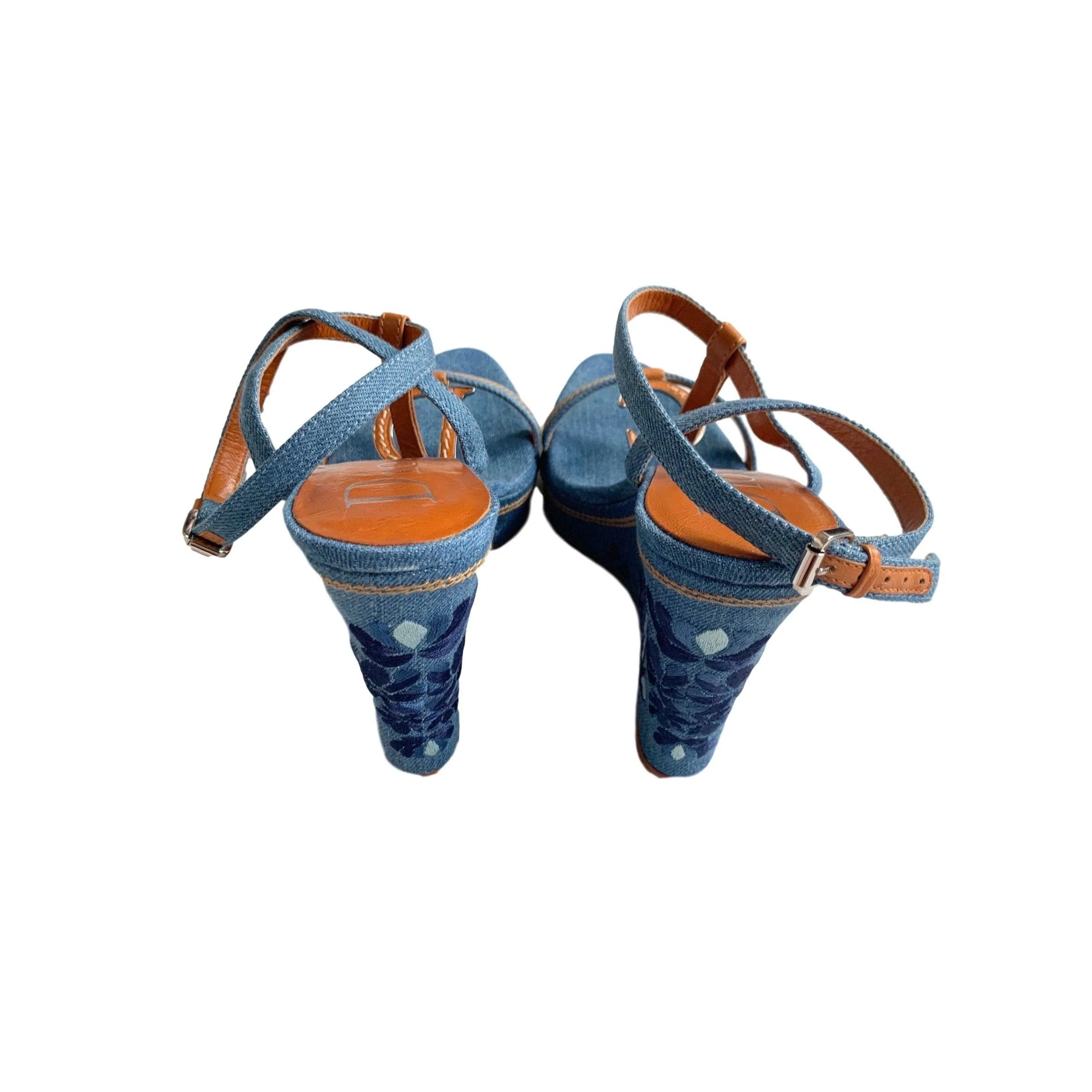 Dior Denim Butterfly Wedge Heels - Image 2