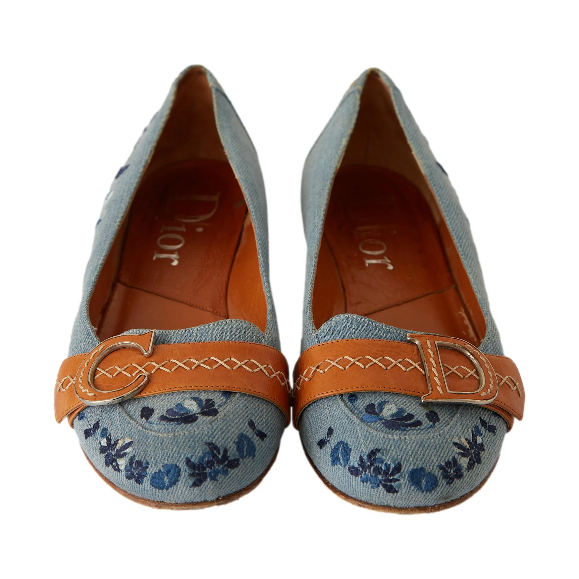 Dior Denim Floral Embroidered Flats