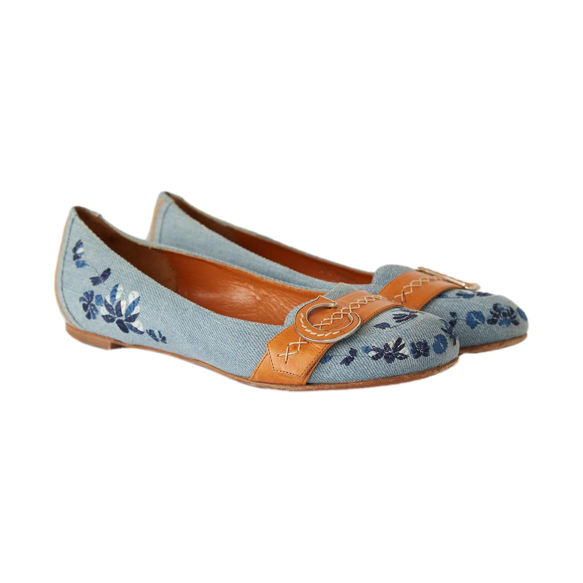 Dior Denim Floral Embroidered Flats - Image 2
