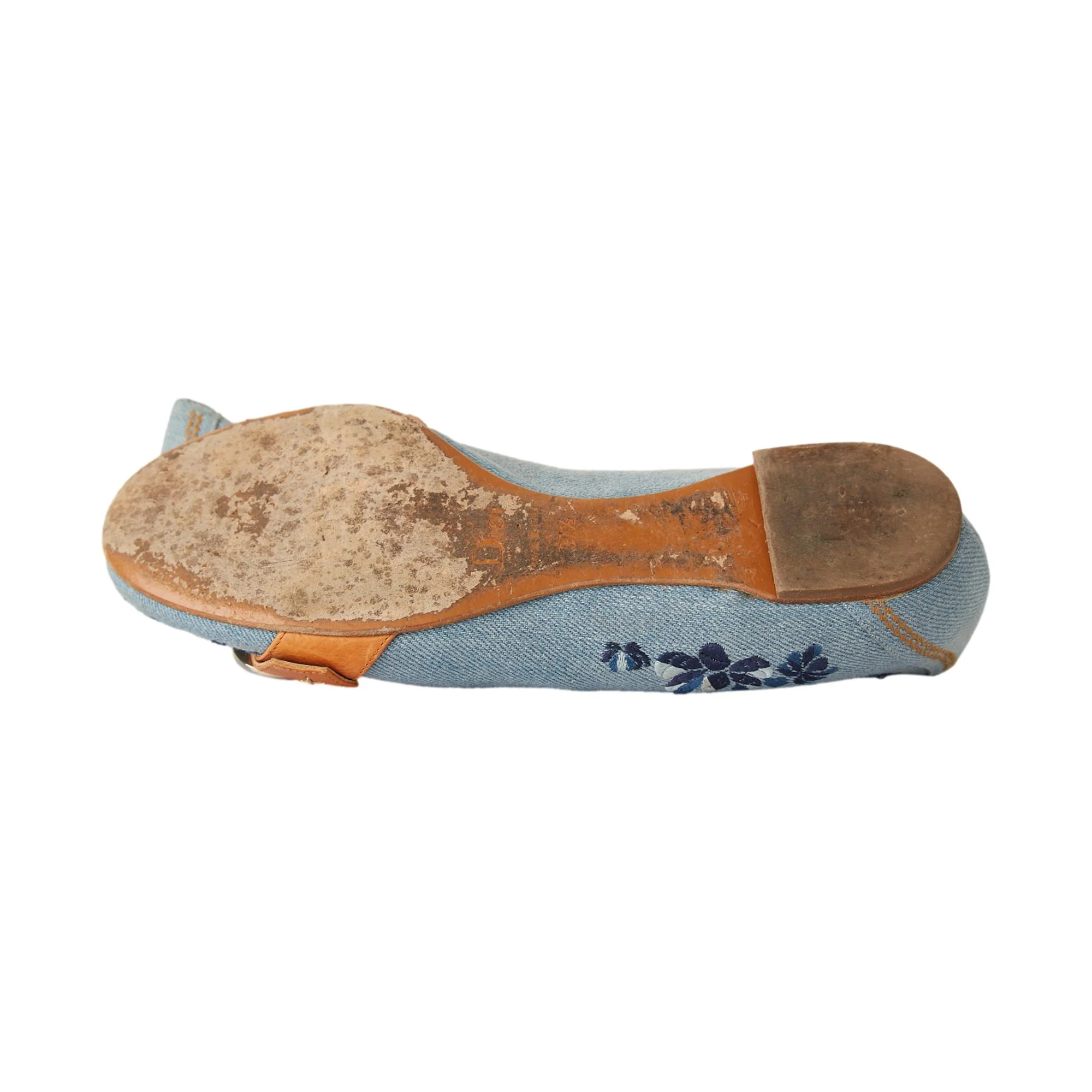 Dior Denim Floral Embroidered Flats - Image 4