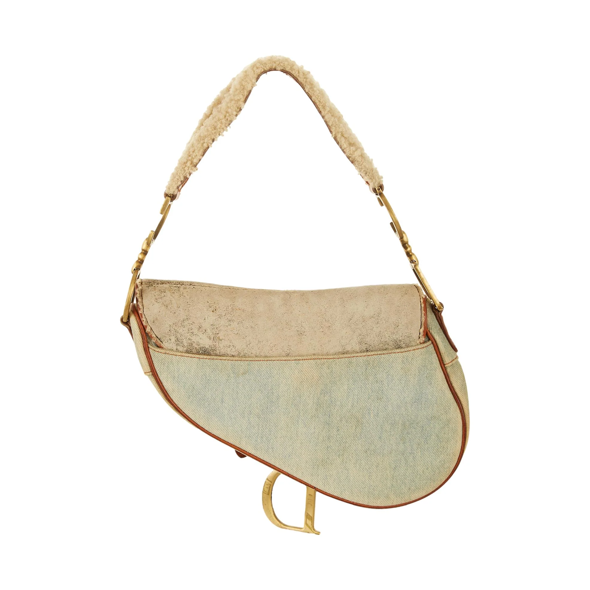 Dior Denim Floral Shearling Saddle Bag - Image 2