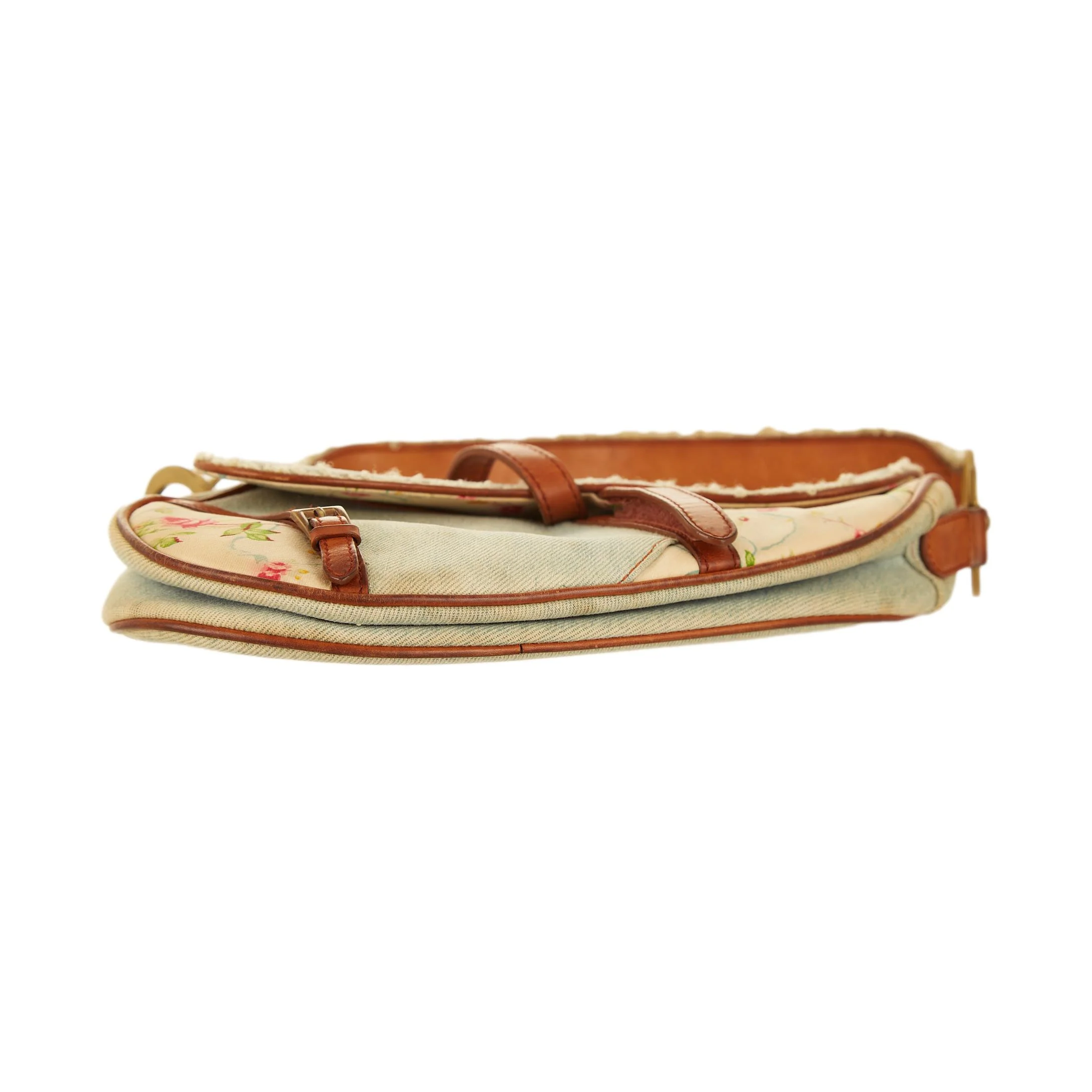 Dior Denim Floral Shearling Saddle Bag - Image 3