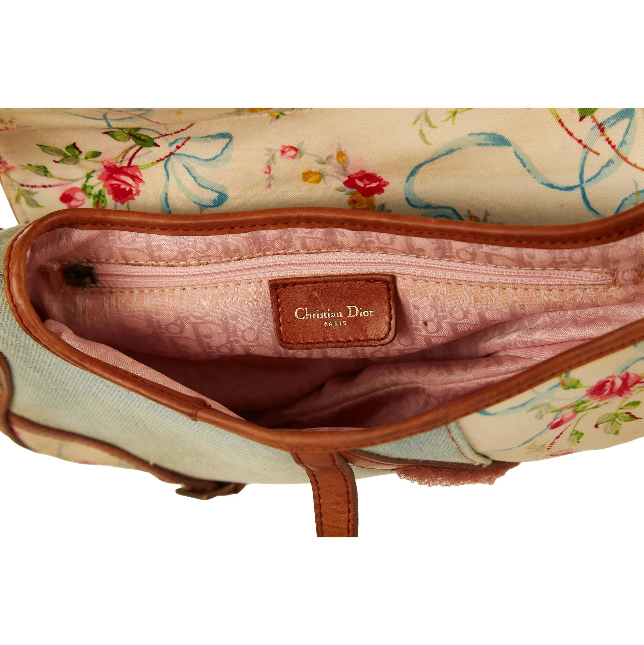 Dior Denim Floral Shearling Saddle Bag - Image 4