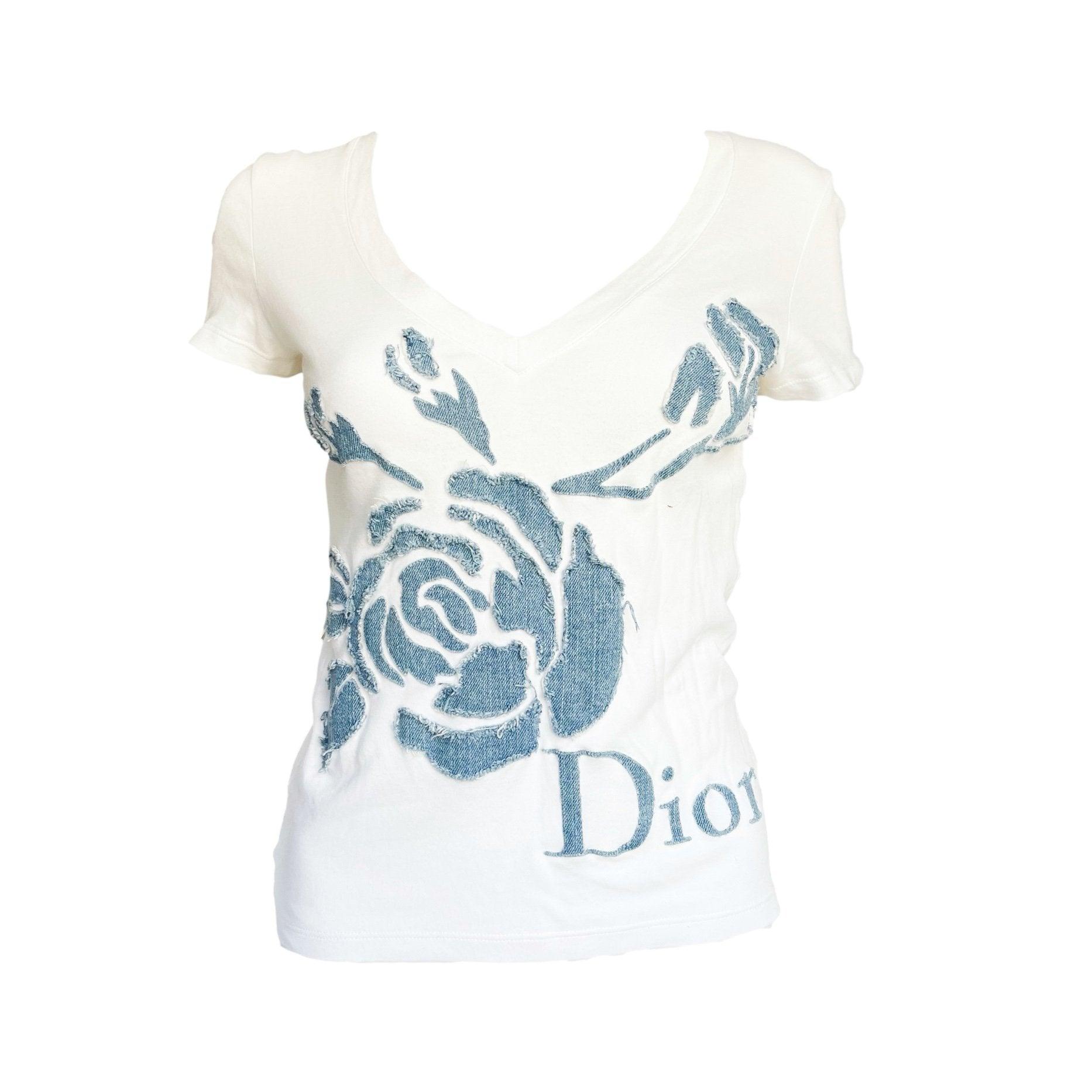 Dior Denim Floral White T-Shirt