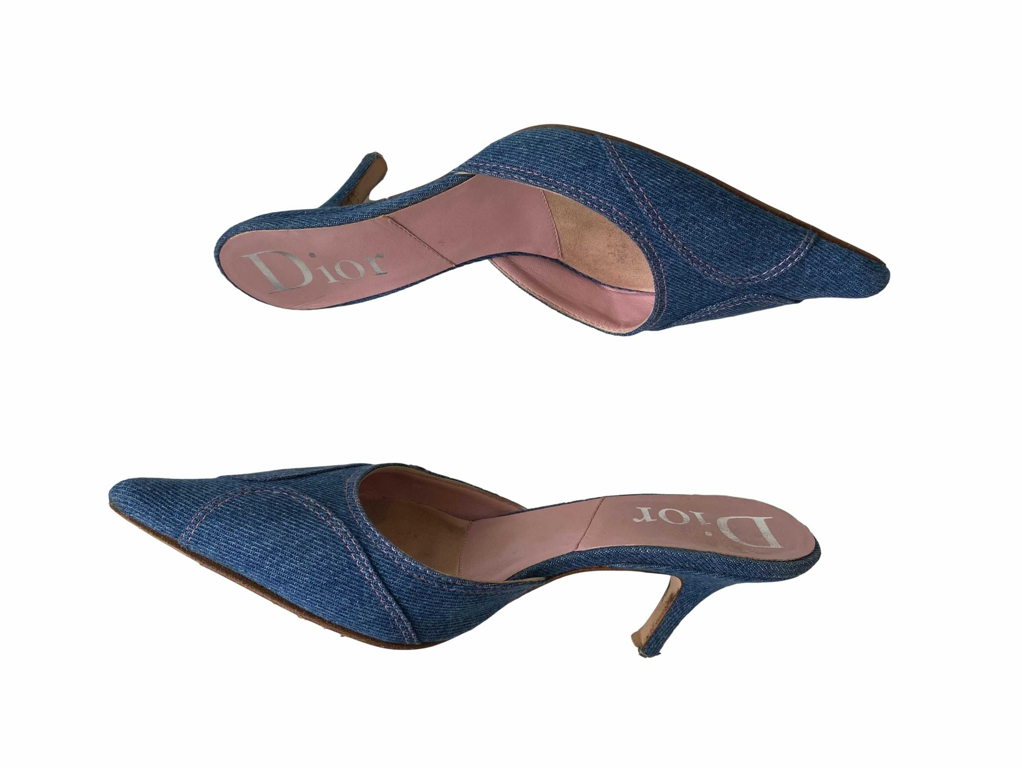 Dior Denim Logo Kitten Heels - Image 2