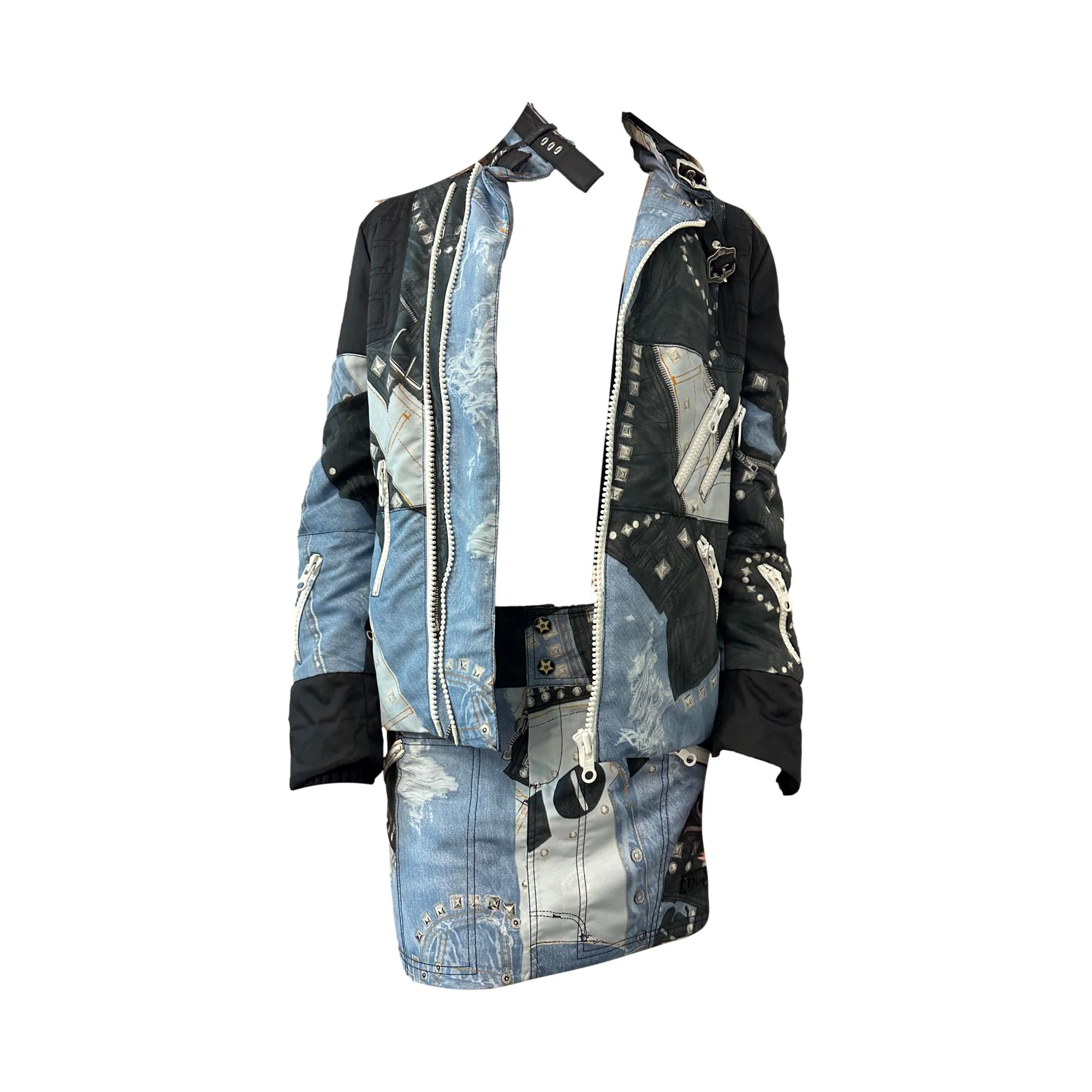 Dior Denim-Print Puffer Skirt Set