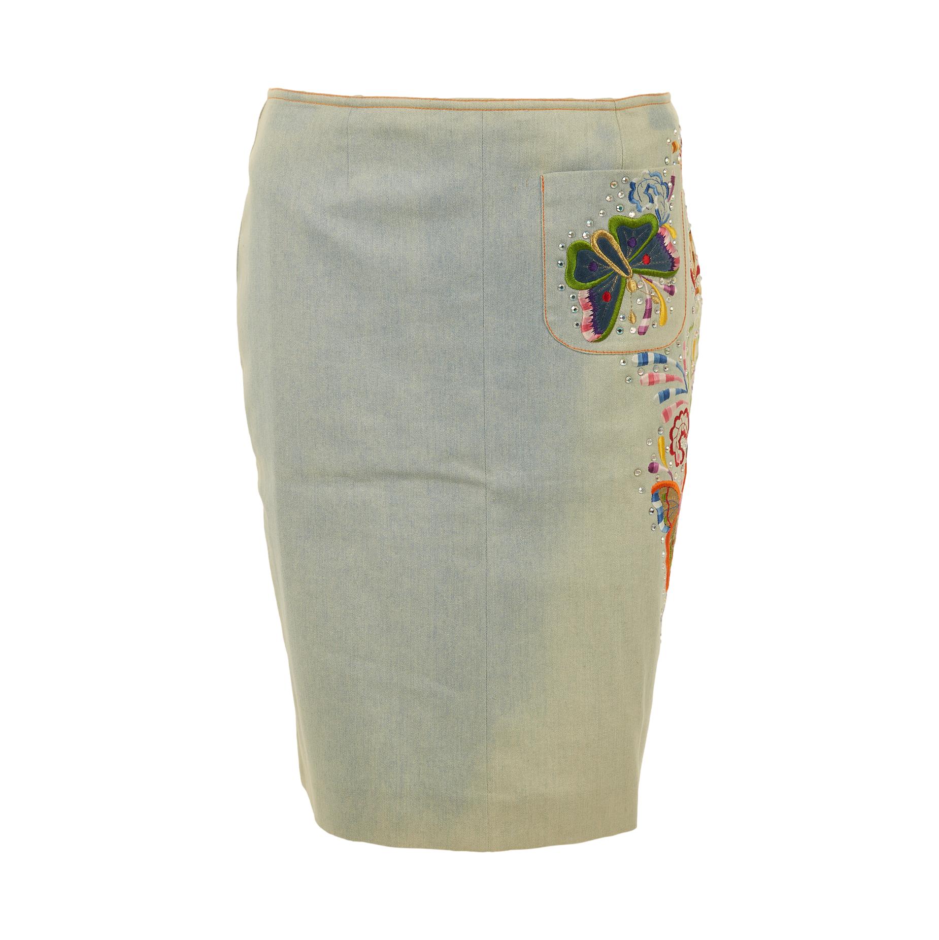 Dior Denim Rhinestone Butterfly Skirt
