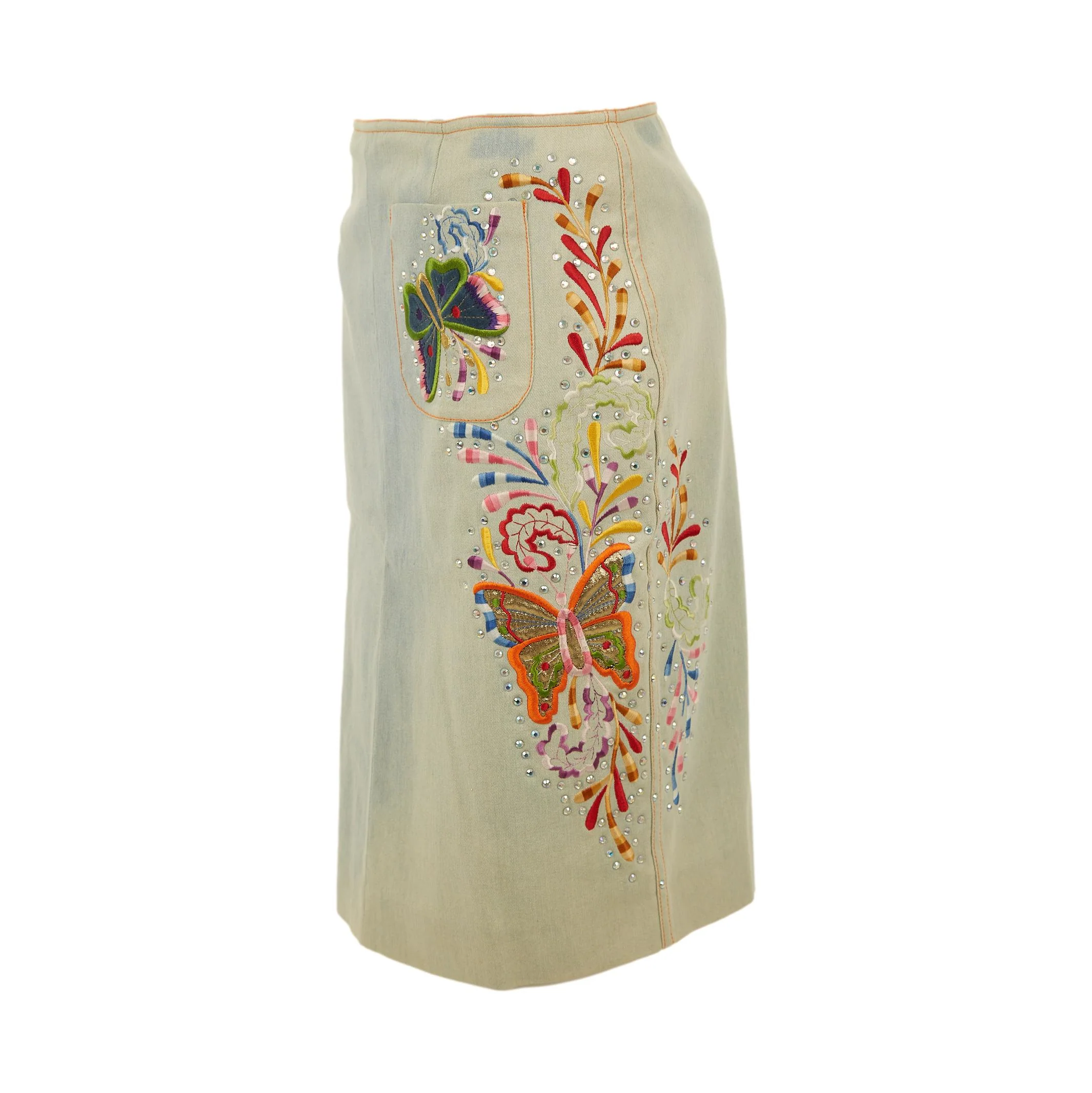 Dior Denim Rhinestone Butterfly Skirt - Image 2