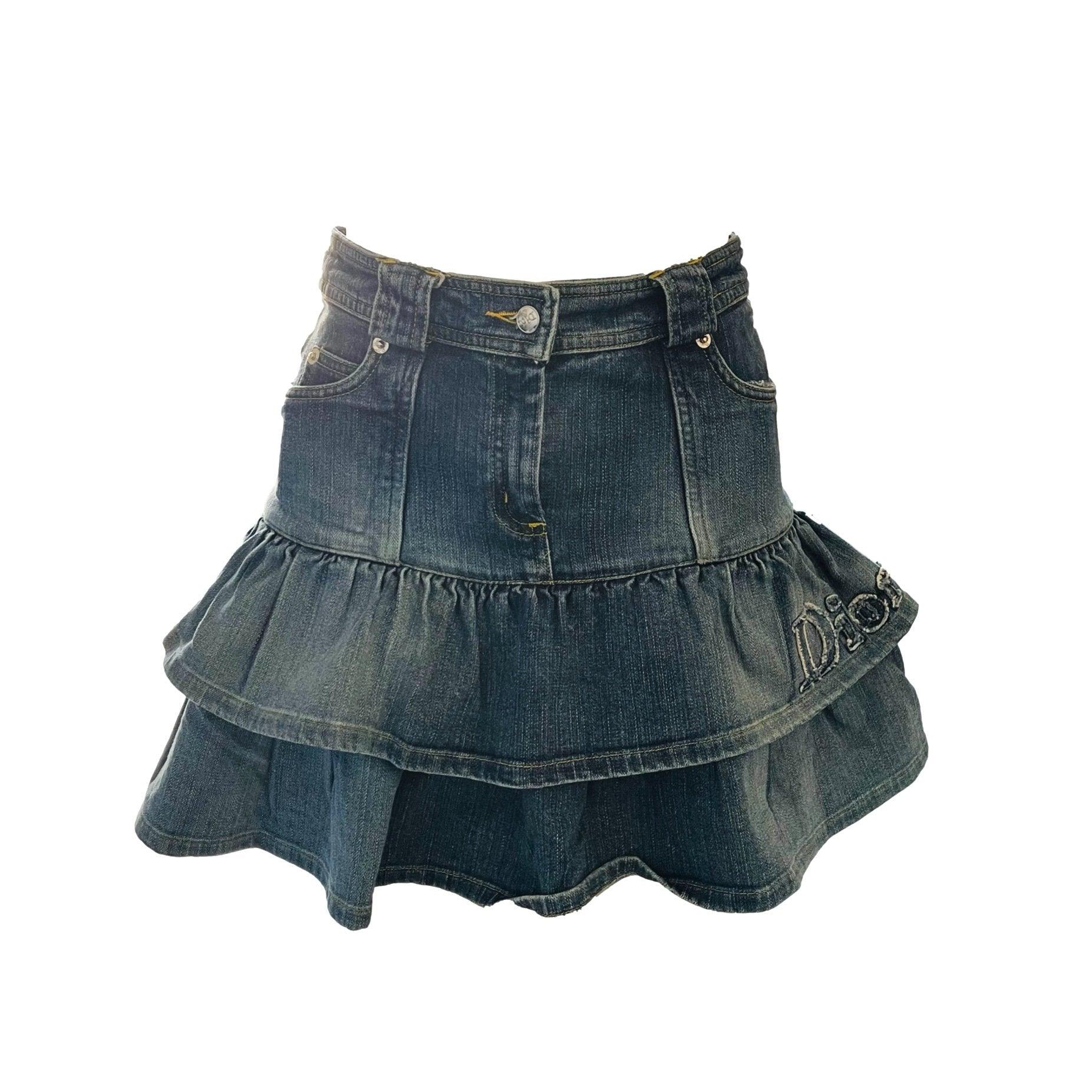 Dior Denim Ruffled Logo Skirt