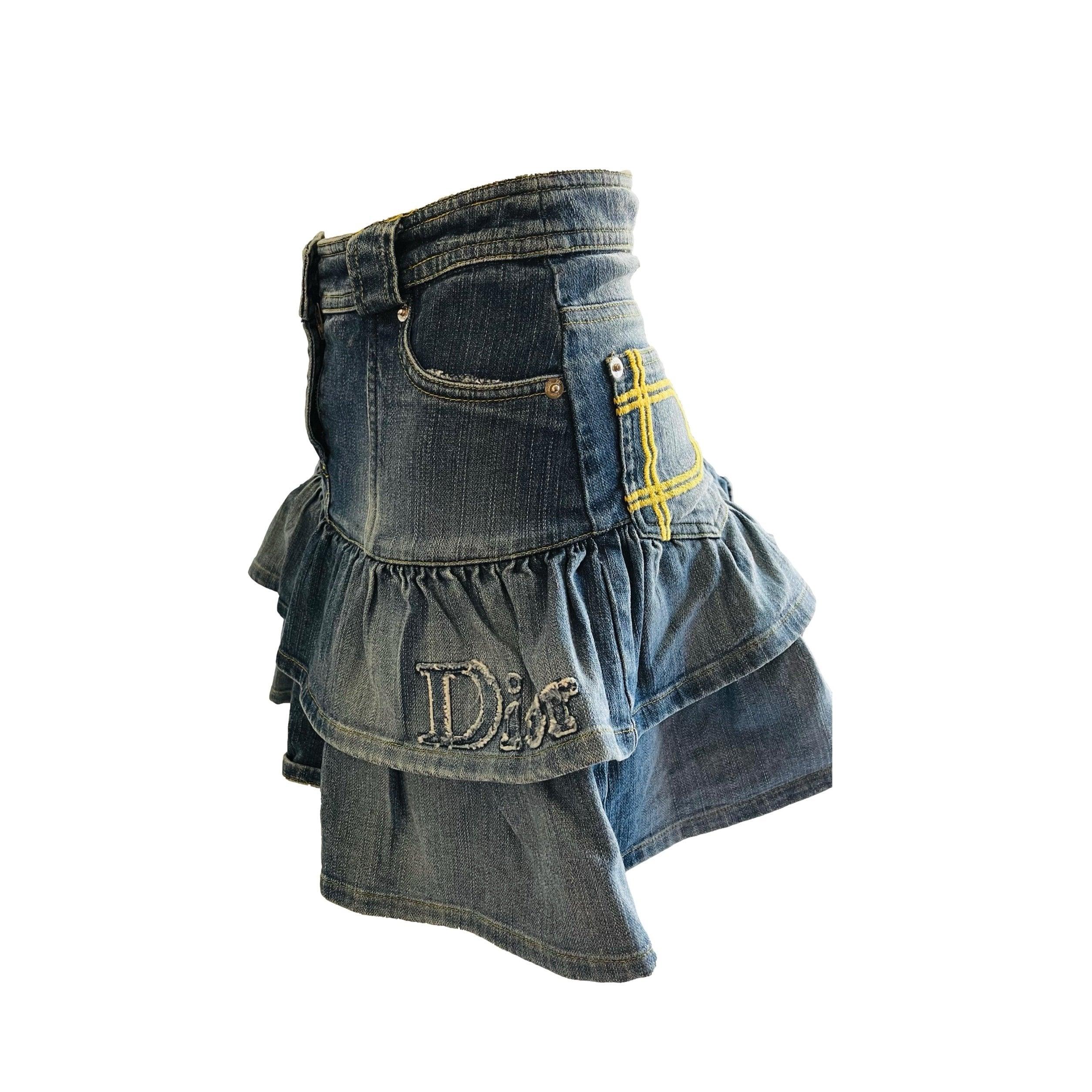 Dior Denim Ruffled Logo Skirt - Image 2