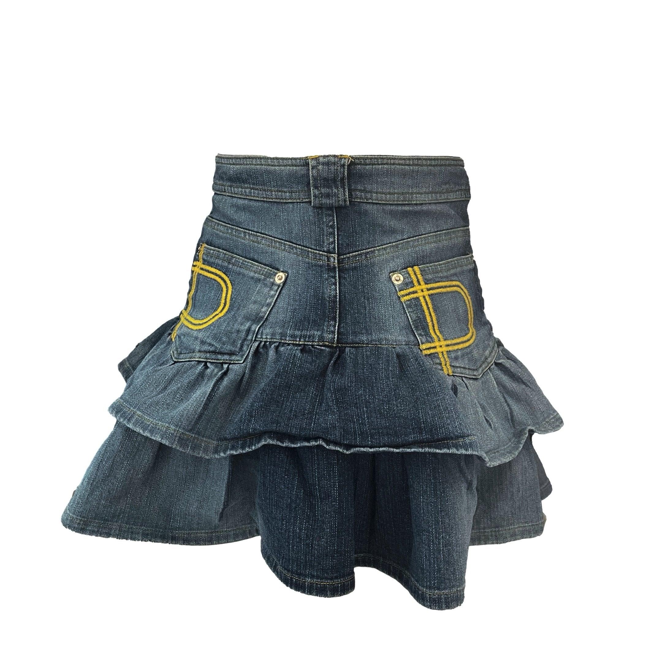 Dior Denim Ruffled Logo Skirt - Image 3