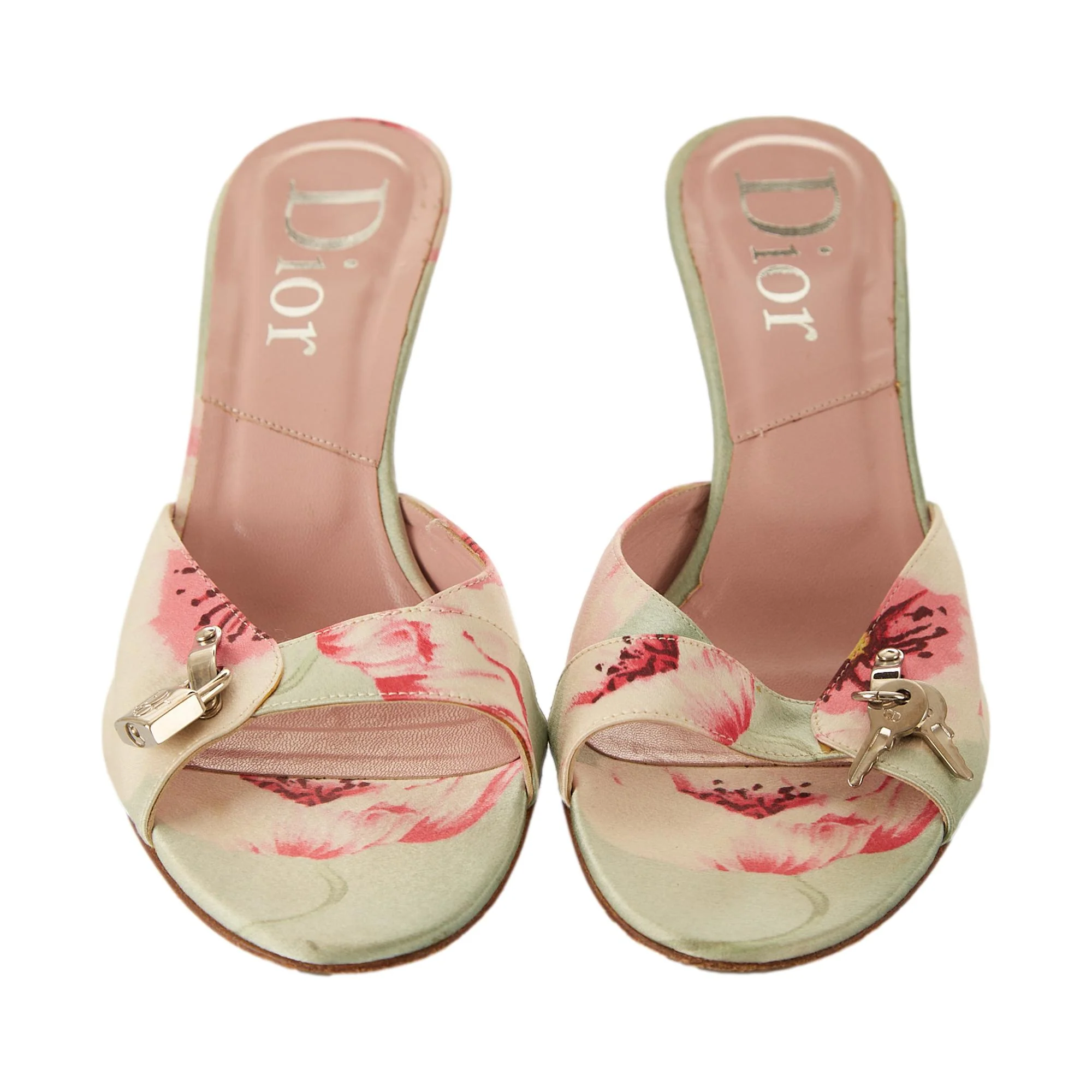 Dior Floral Print Lock and Key Heels - Image 2
