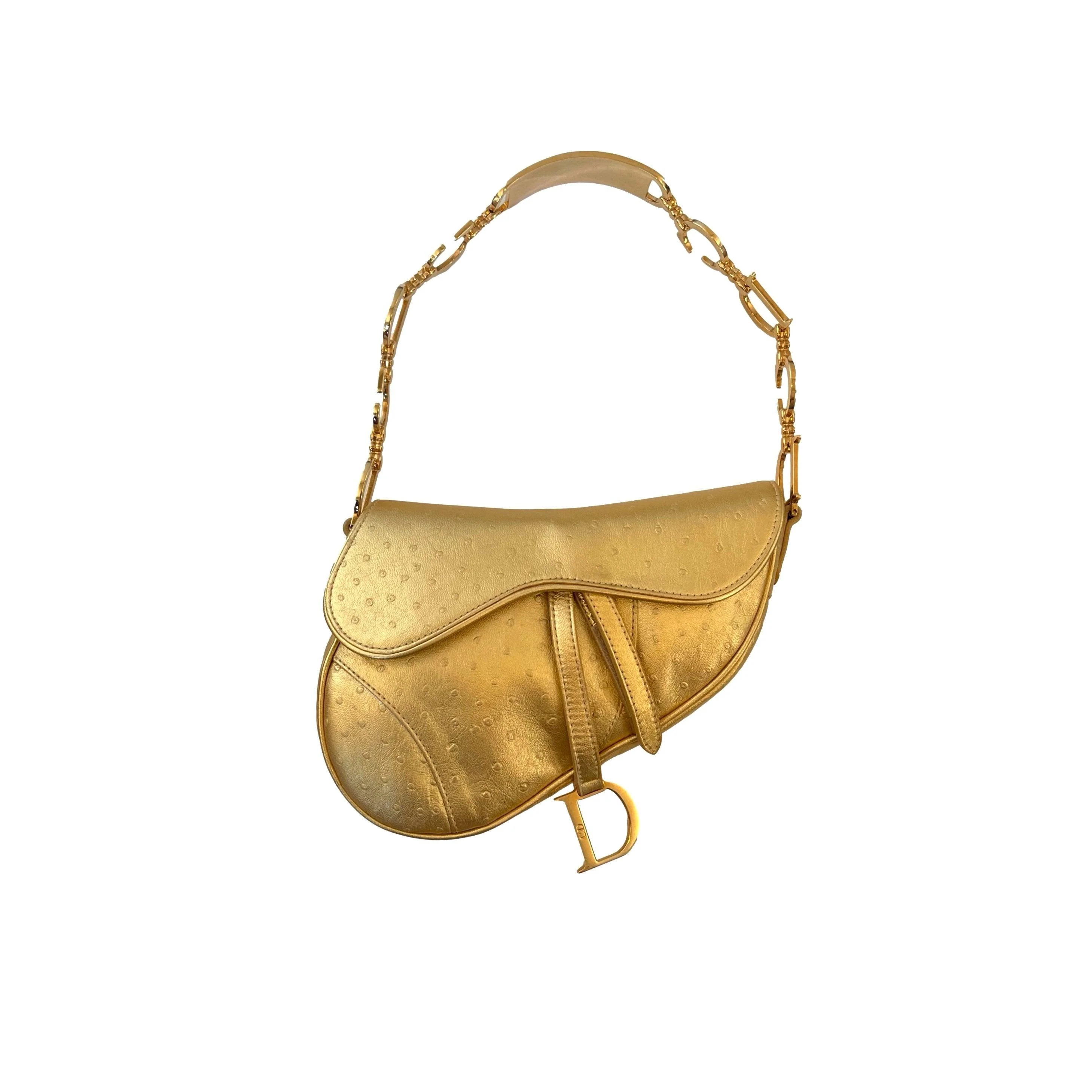 Dior Gold Logo Chain Saddle Bag
