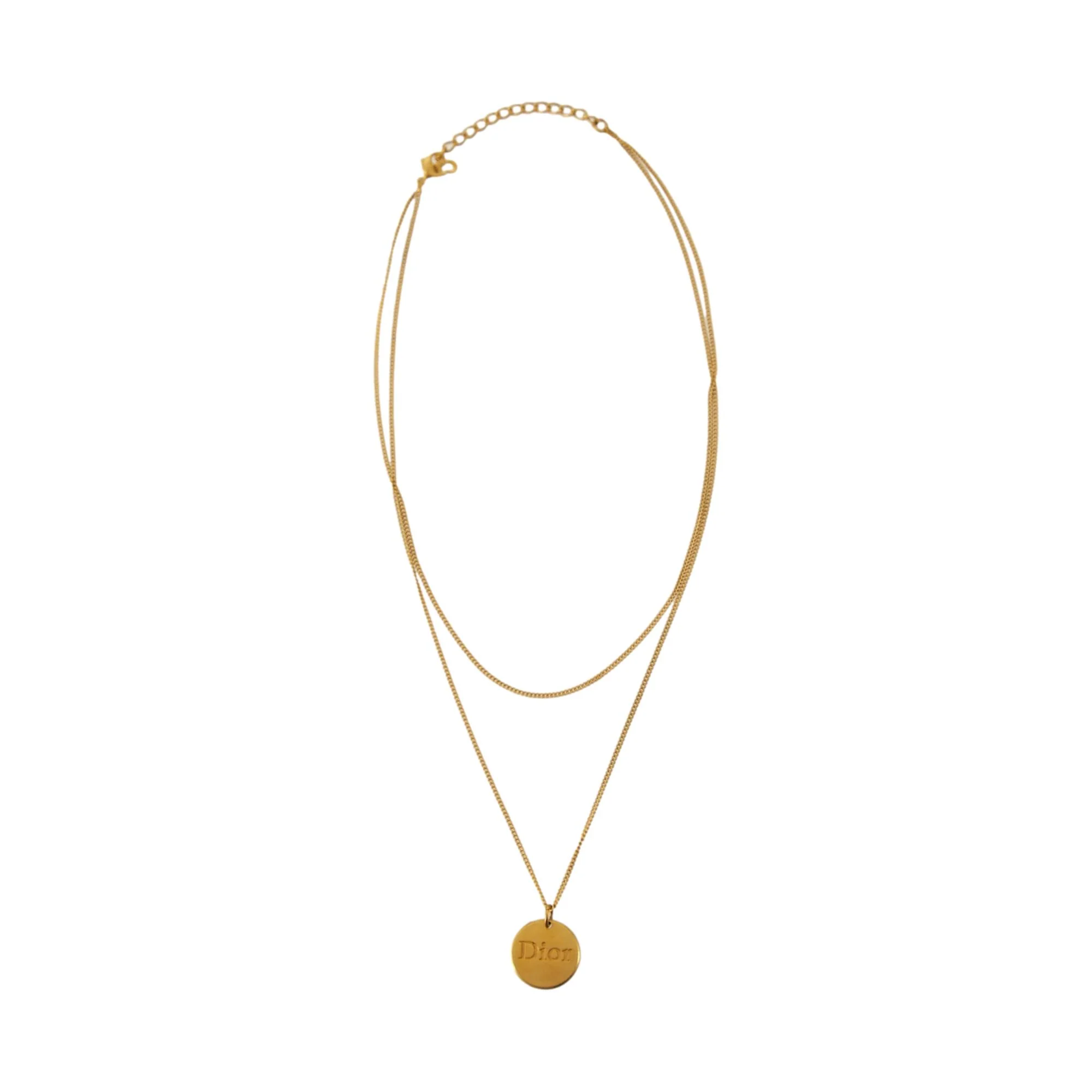 Dior Gold Double Chain Logo Necklace