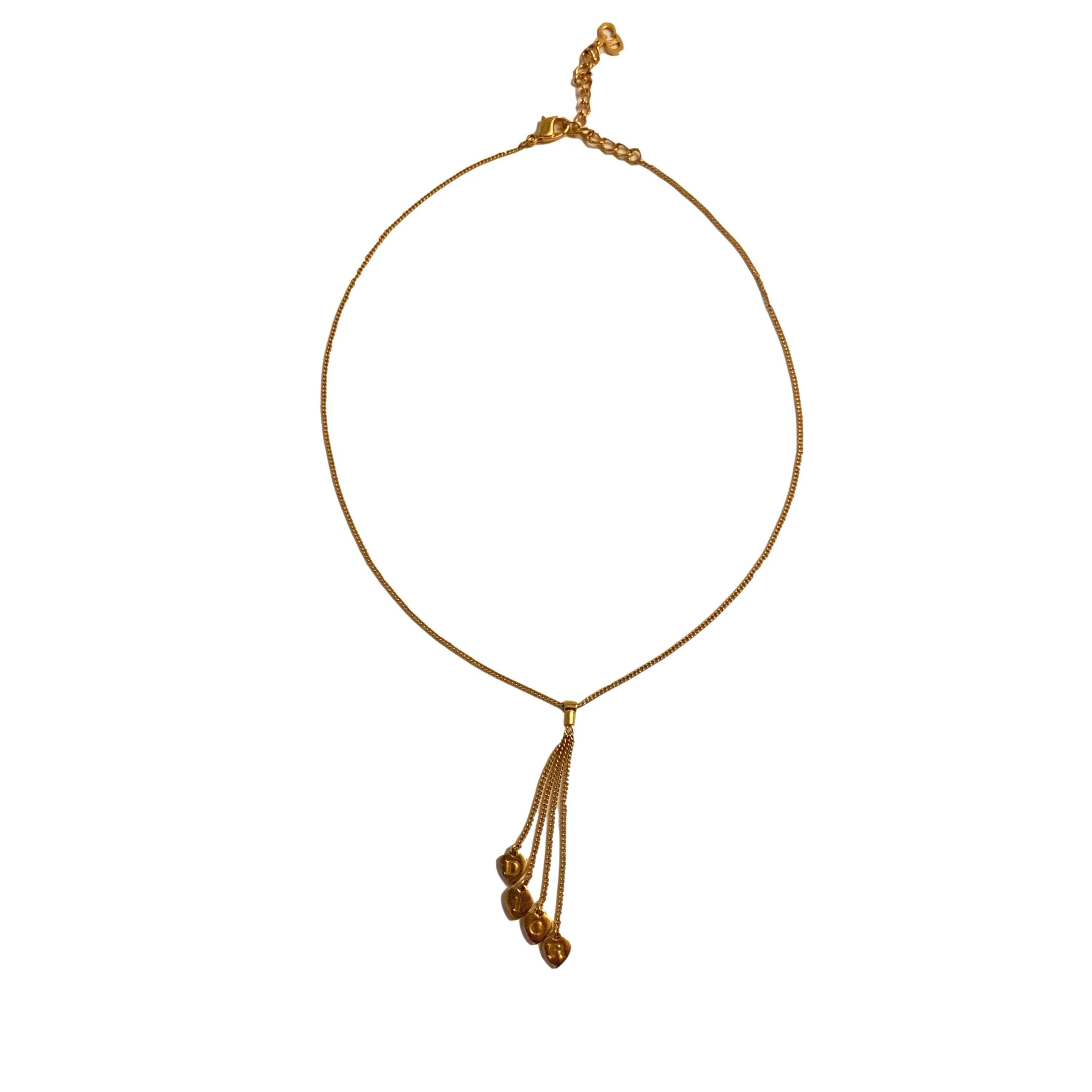 Dior Gold Heart Charm Logo Necklace