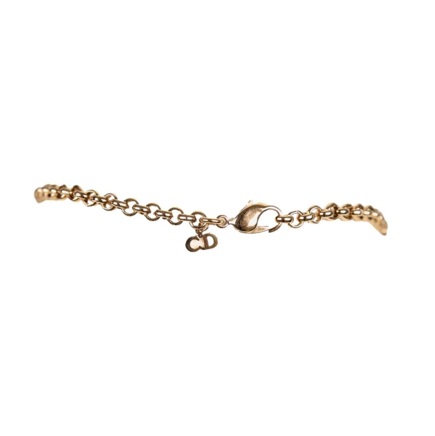 Dior Gold Logo Rhinestone Charm Necklace - Image 3