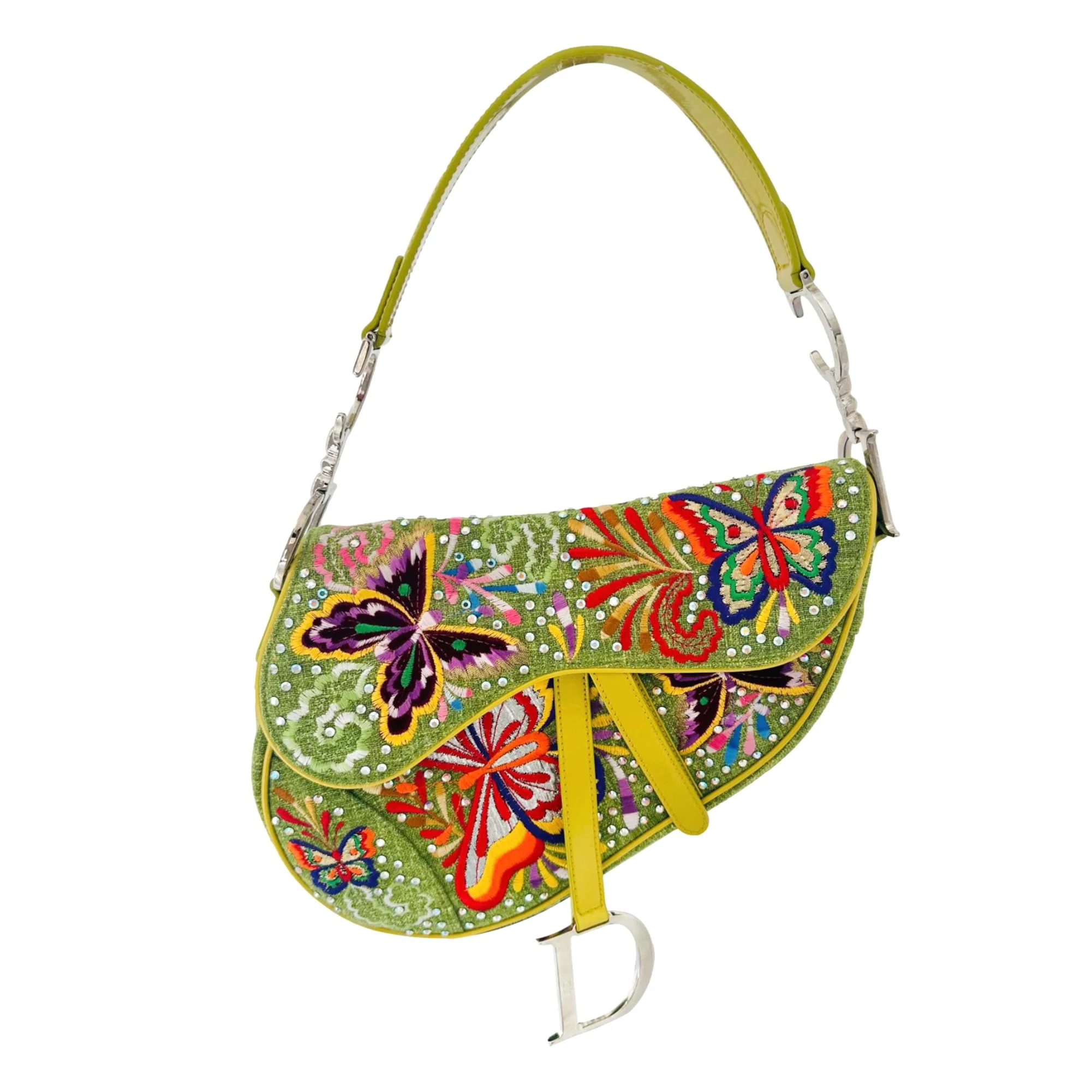 Dior Green Butterfly Embellished Saddle Bag