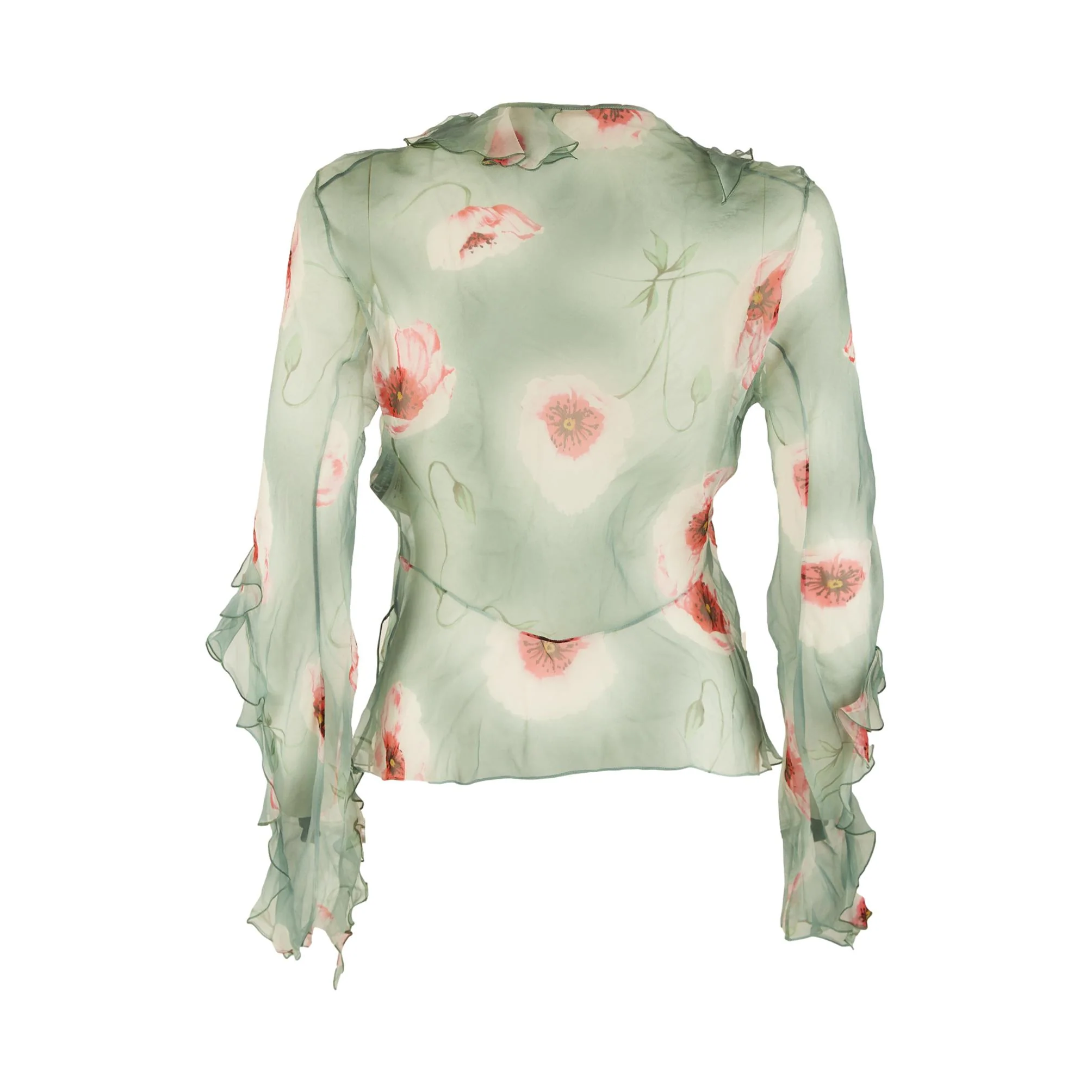 Dior Green Floral Print Sheer Tie Top - Image 2