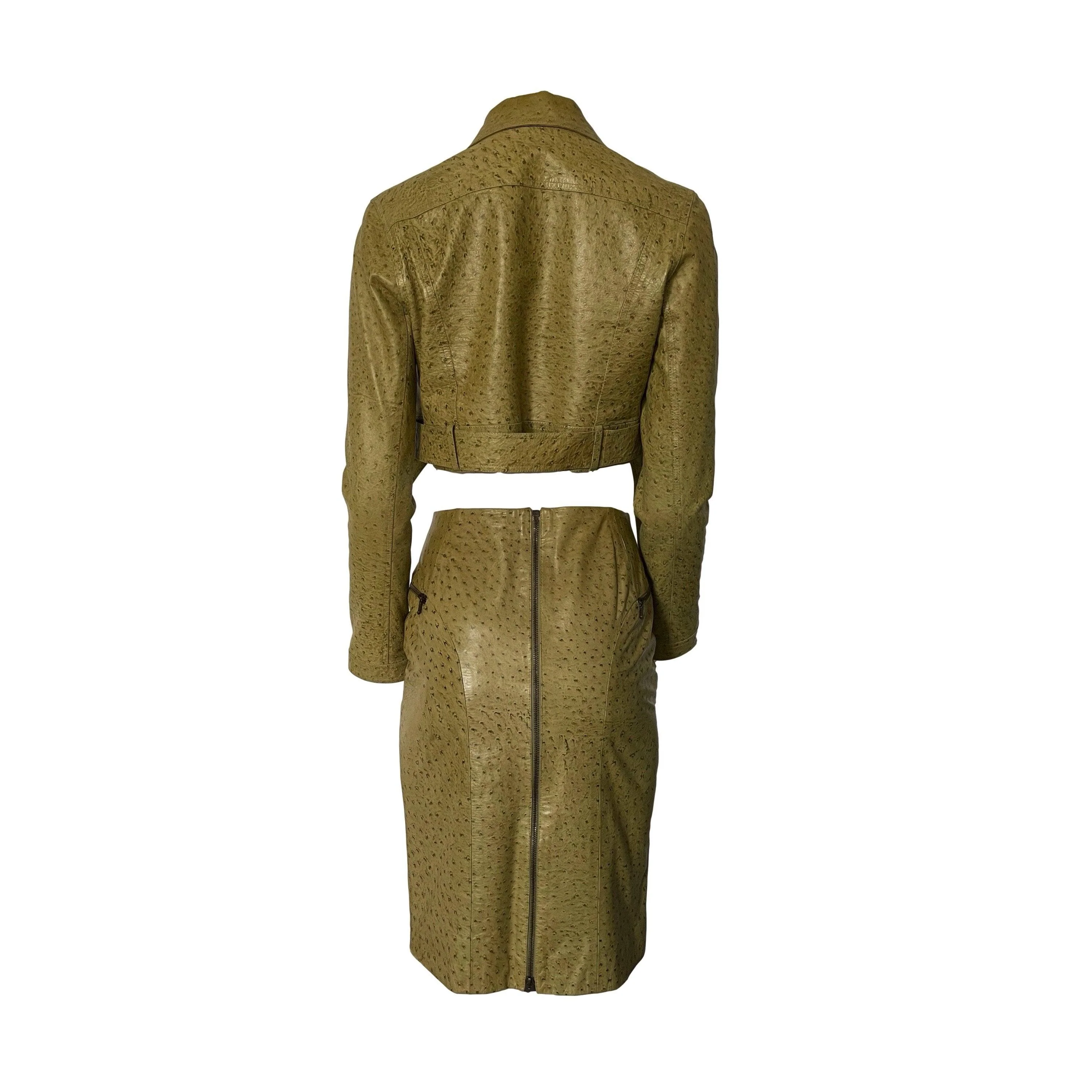 Dior Green Leather Cropped Skirt Set - Image 2