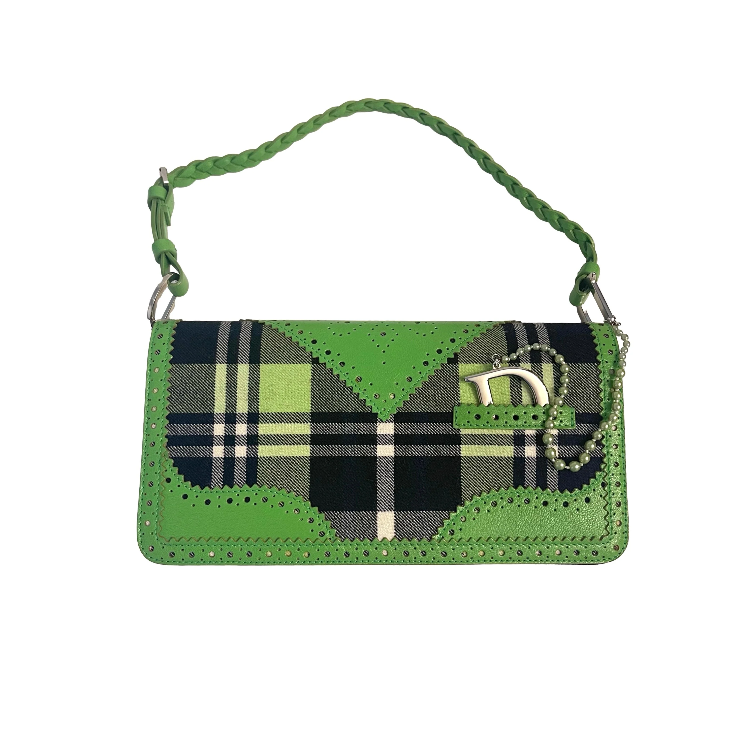 Dior Green Plaid Braided Shoulder Bag