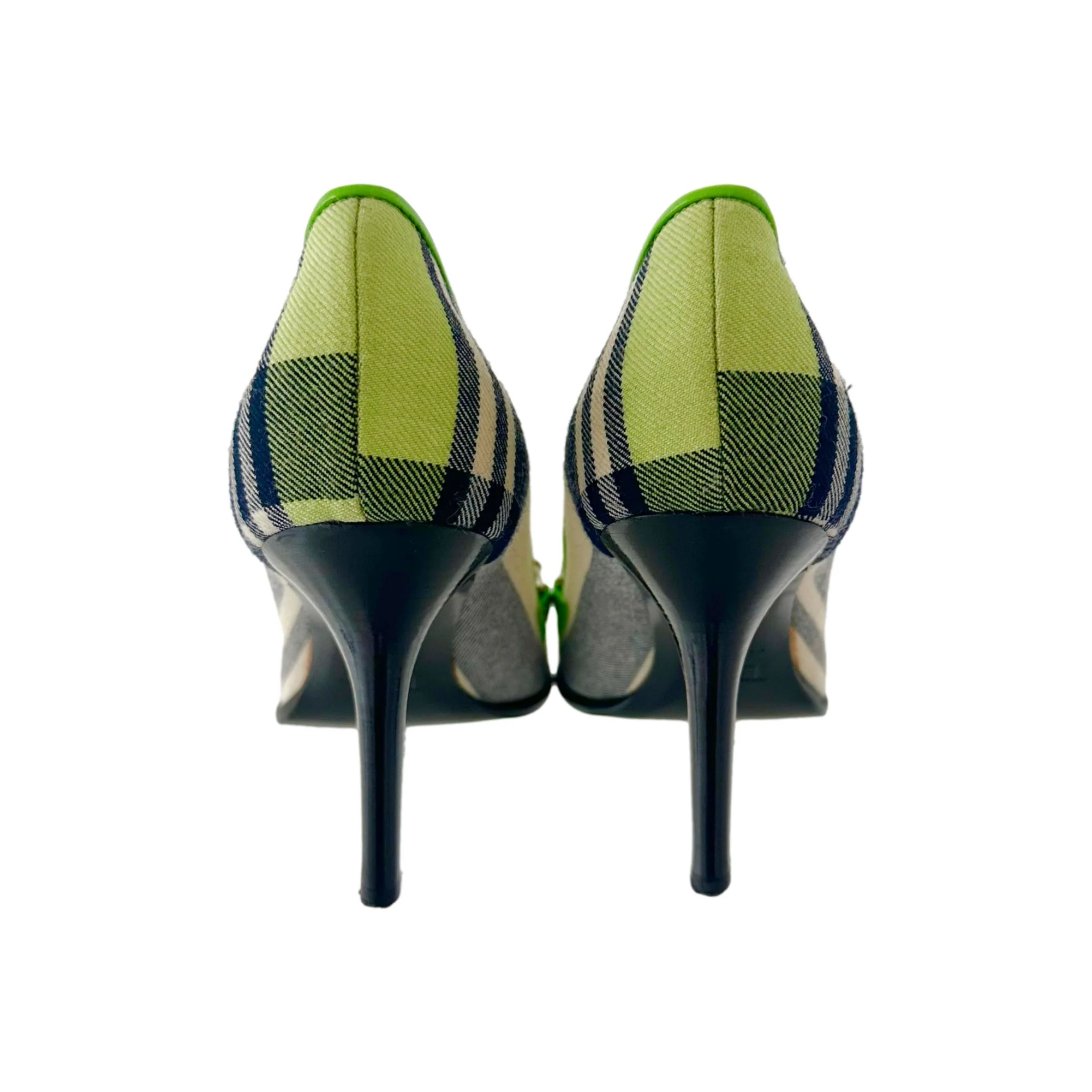 Dior Green Plaid Logo Heels - Image 2