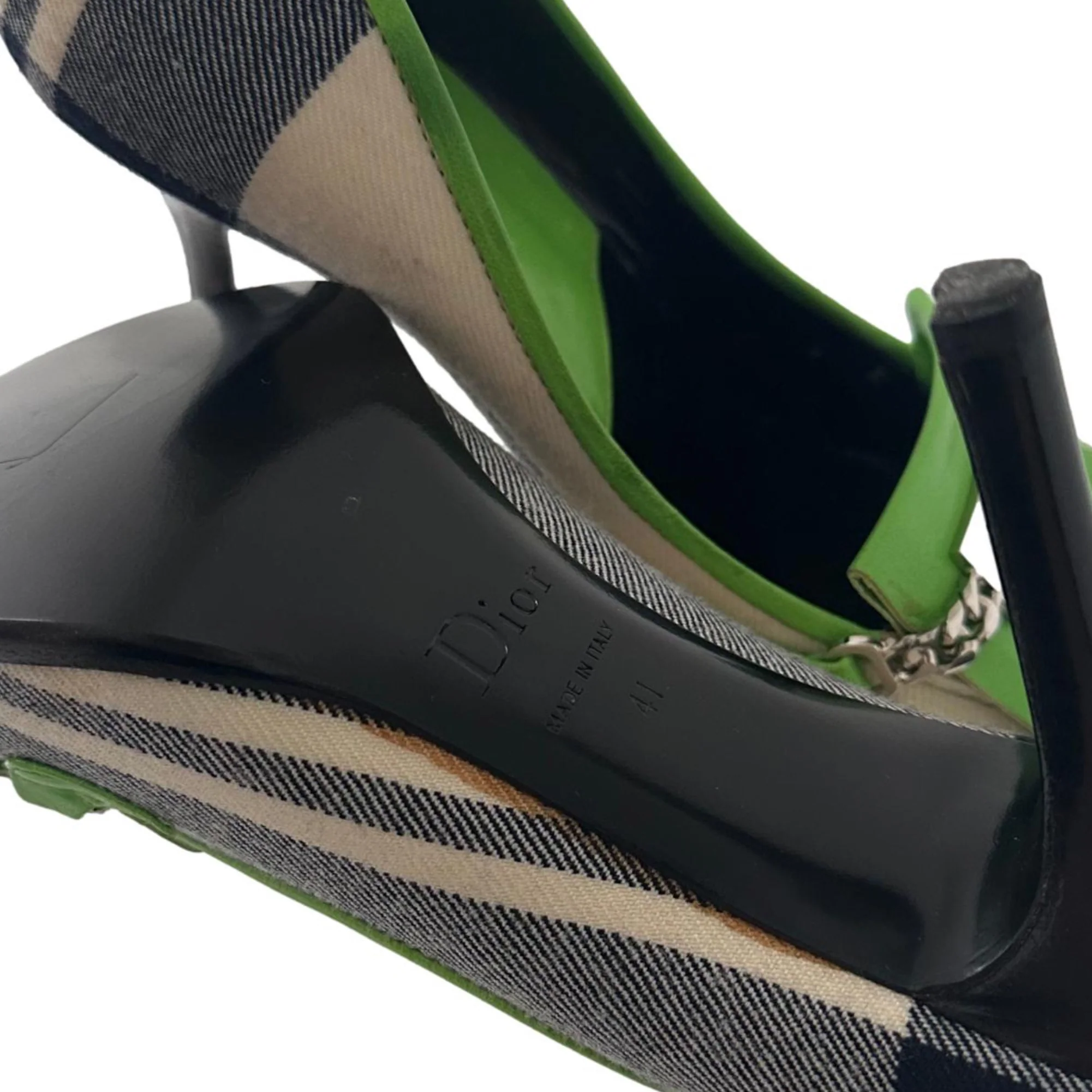 Dior Green Plaid Logo Heels - Image 3