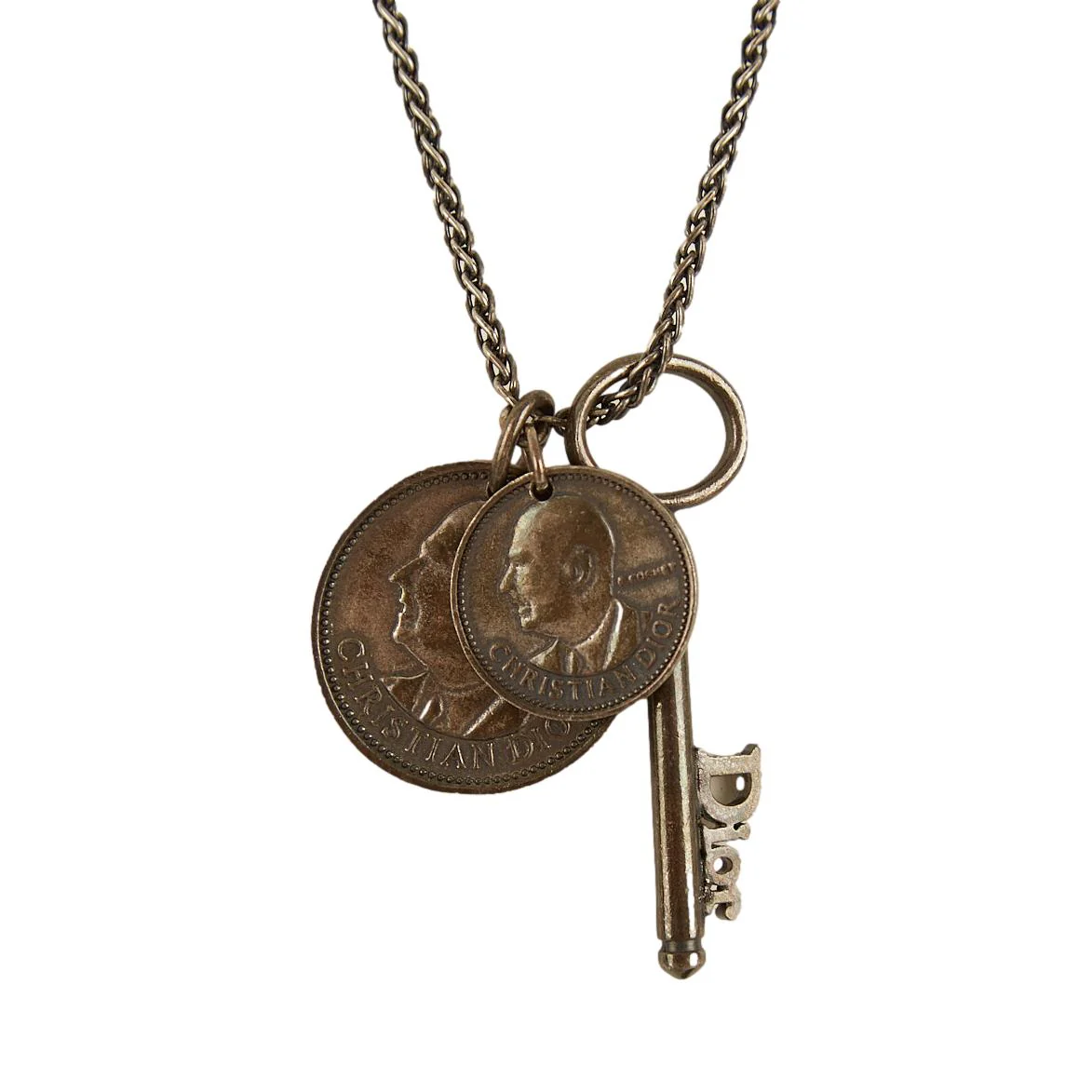 Dior Grey Key & Coin Necklace - Image 2