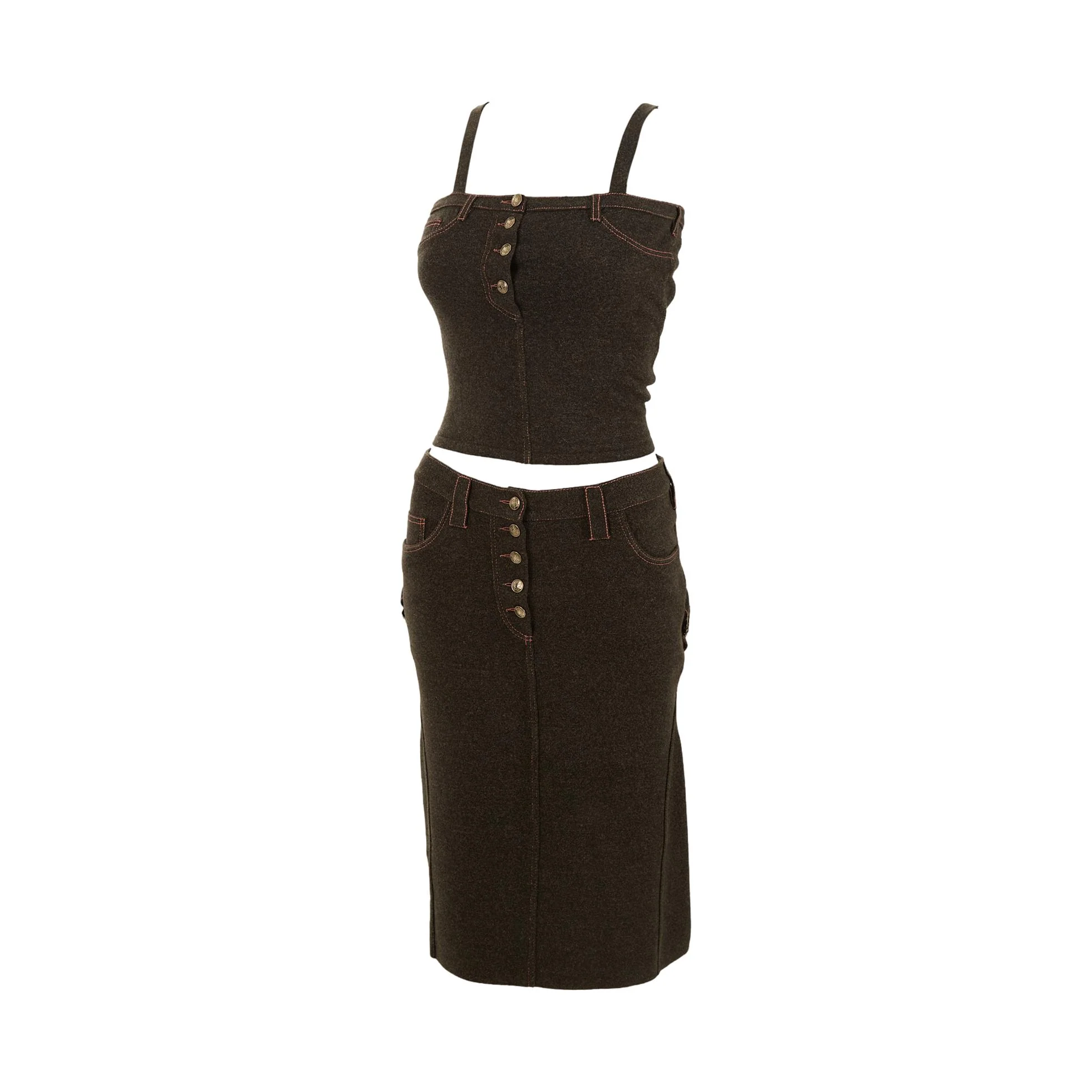 Dior Grey Contrast Stitch Skirt Set - Image 2