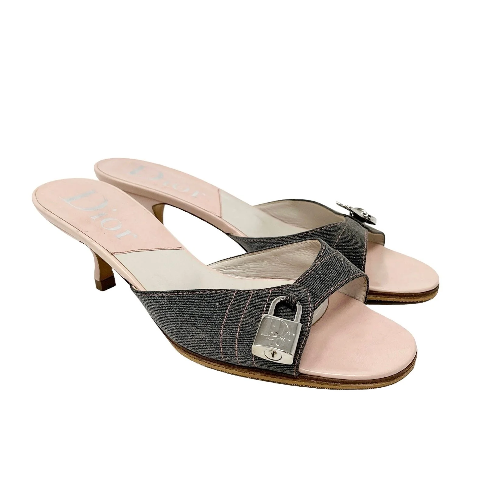 Dior Grey Denim Lock Kitten Heels - Image 2