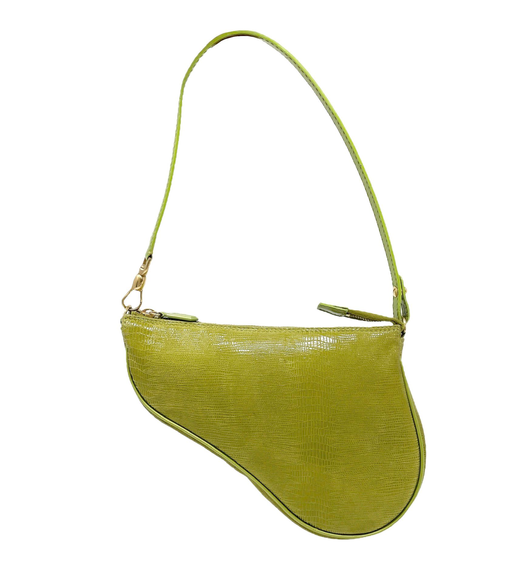 Dior Lime Green Leather Saddle Bag - Image 2