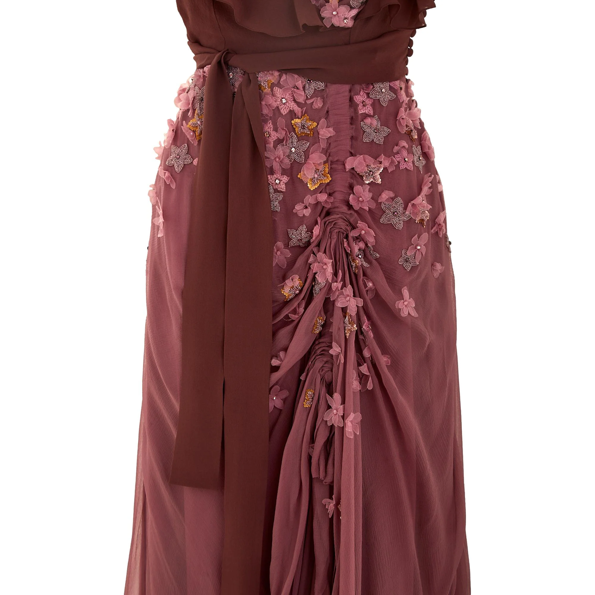 Dior Mauve Floral Appliqué Chiffon Evening Gown - Image 3