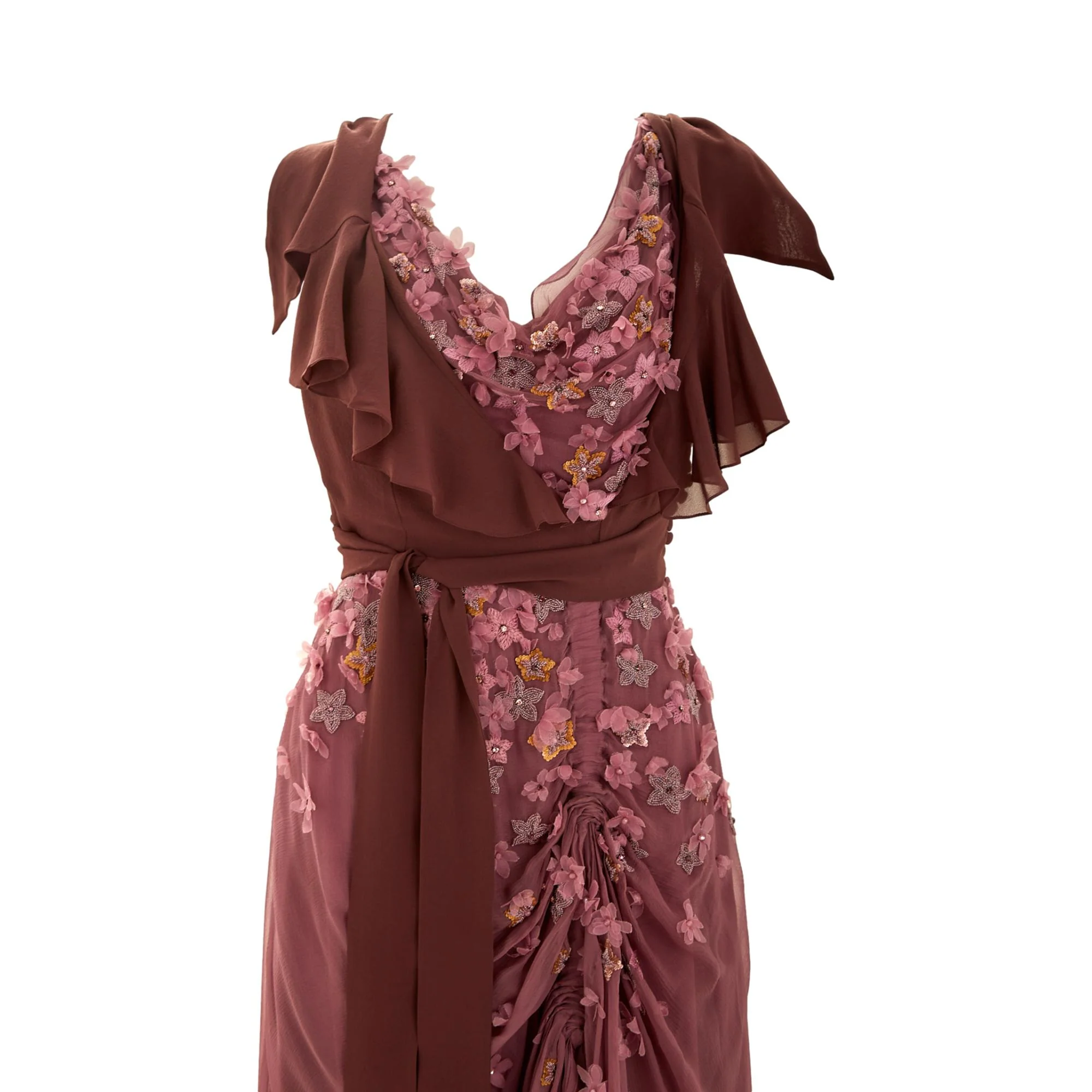 Dior Mauve Floral Appliqué Chiffon Evening Gown - Image 4