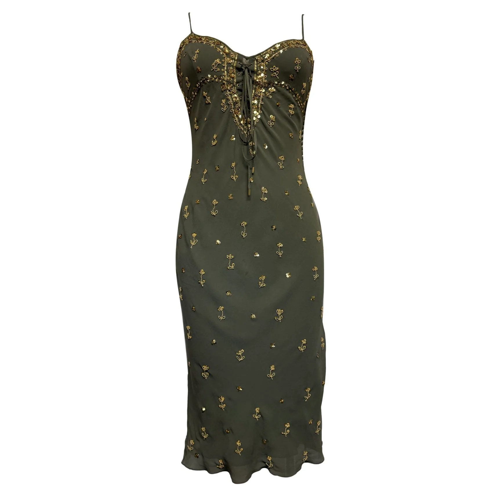 Dior Moss Green Embellished Floral Dress