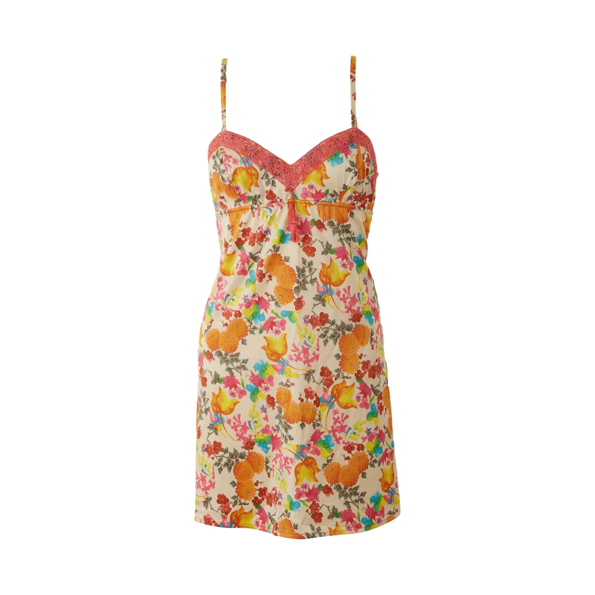 Dior Multicolor Floral Print Lace Mini Slip Dress