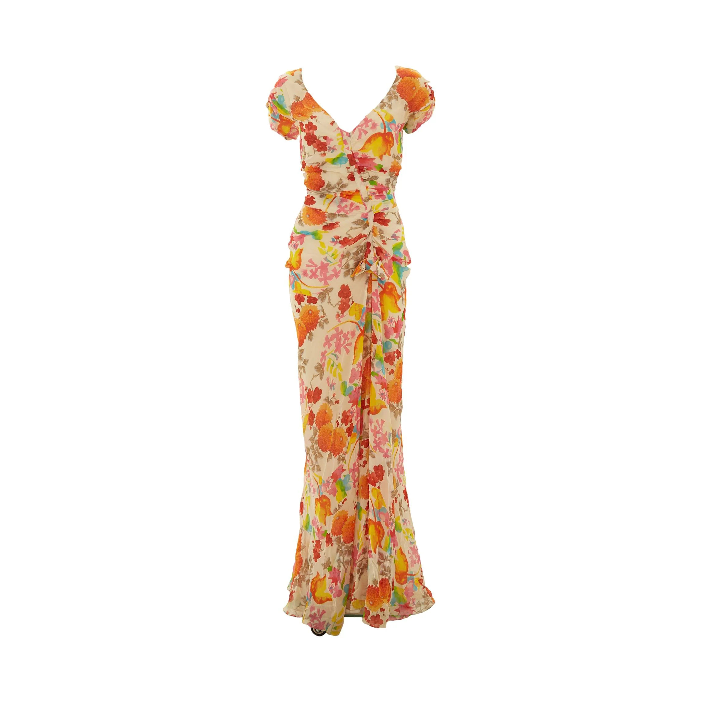 Dior Multicolor Flower Print Silk Dress