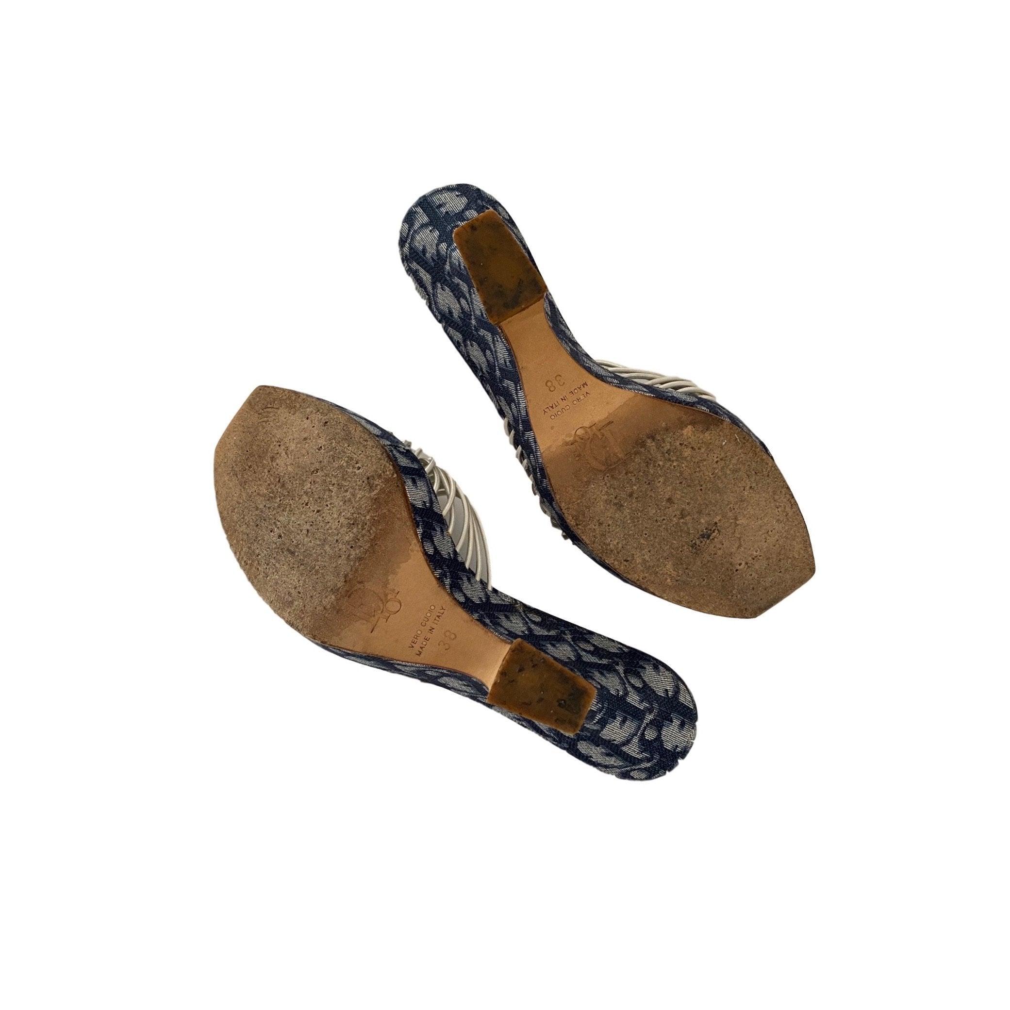 Dior Navy Logo Wedge Heels - Image 2