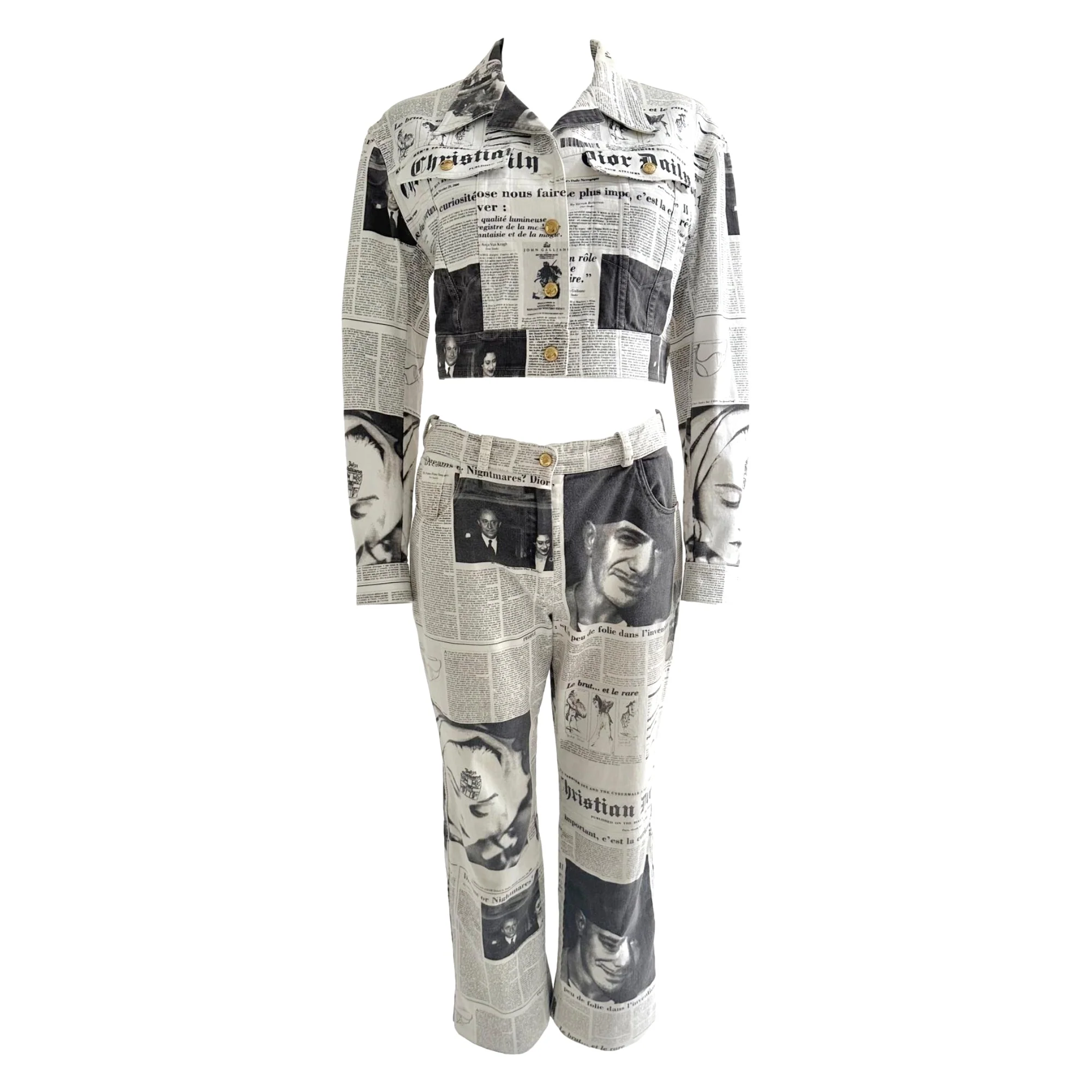 Dior Newsprint Cropped Jacket/ Pant Set