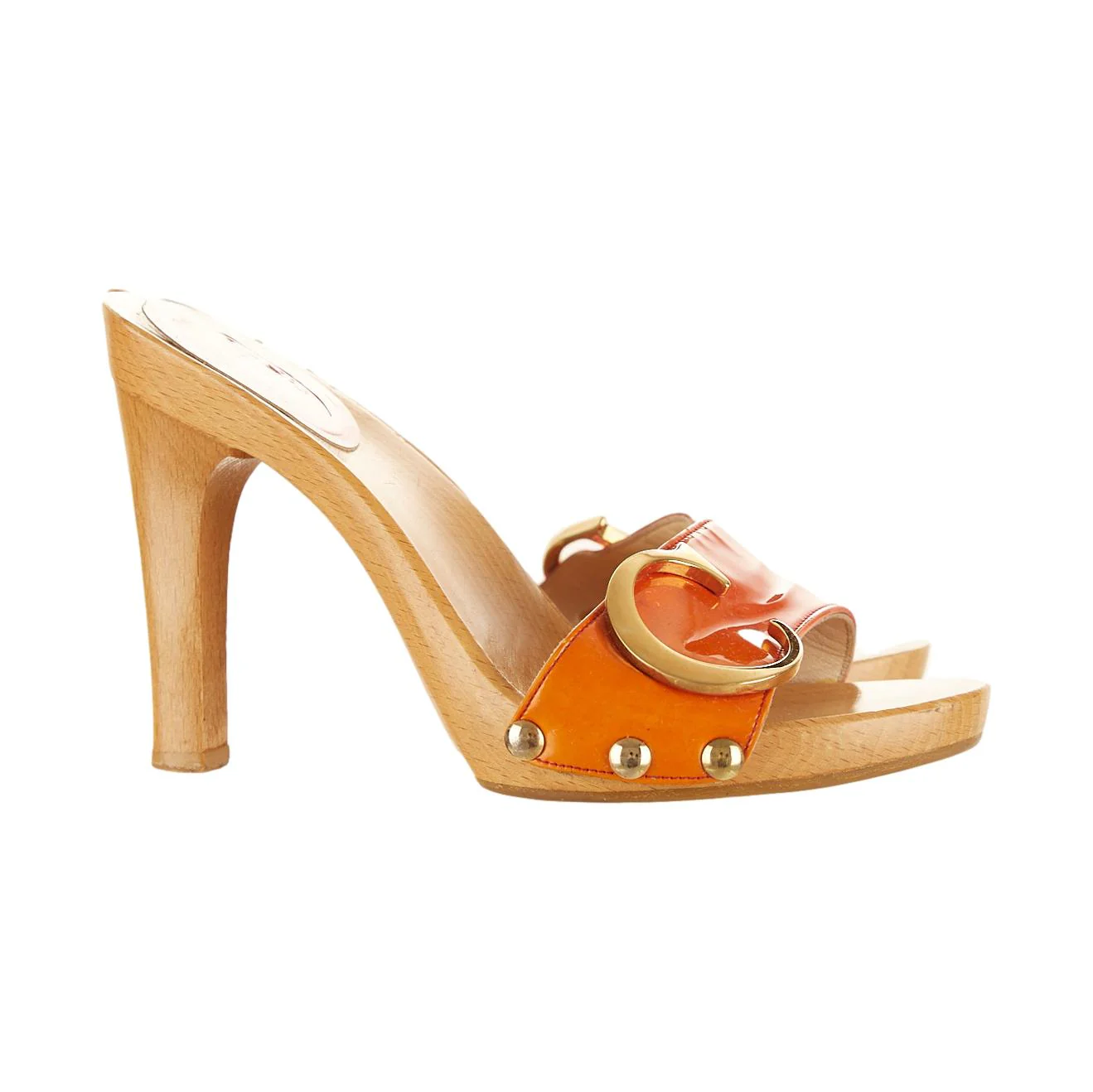 Dior Orange Ombre Wooden Logo Heels - Image 2