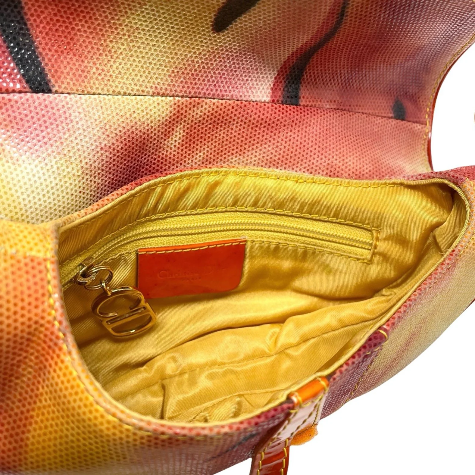 Dior Orange Print Mini Saddle Bag - Image 3