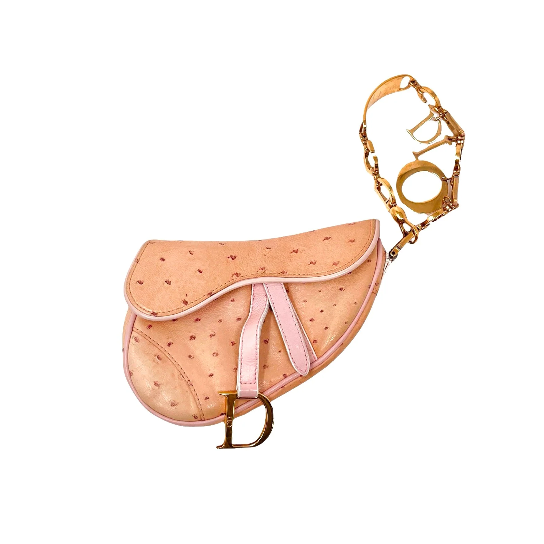 Dior Peach Mini Saddle Wristlet